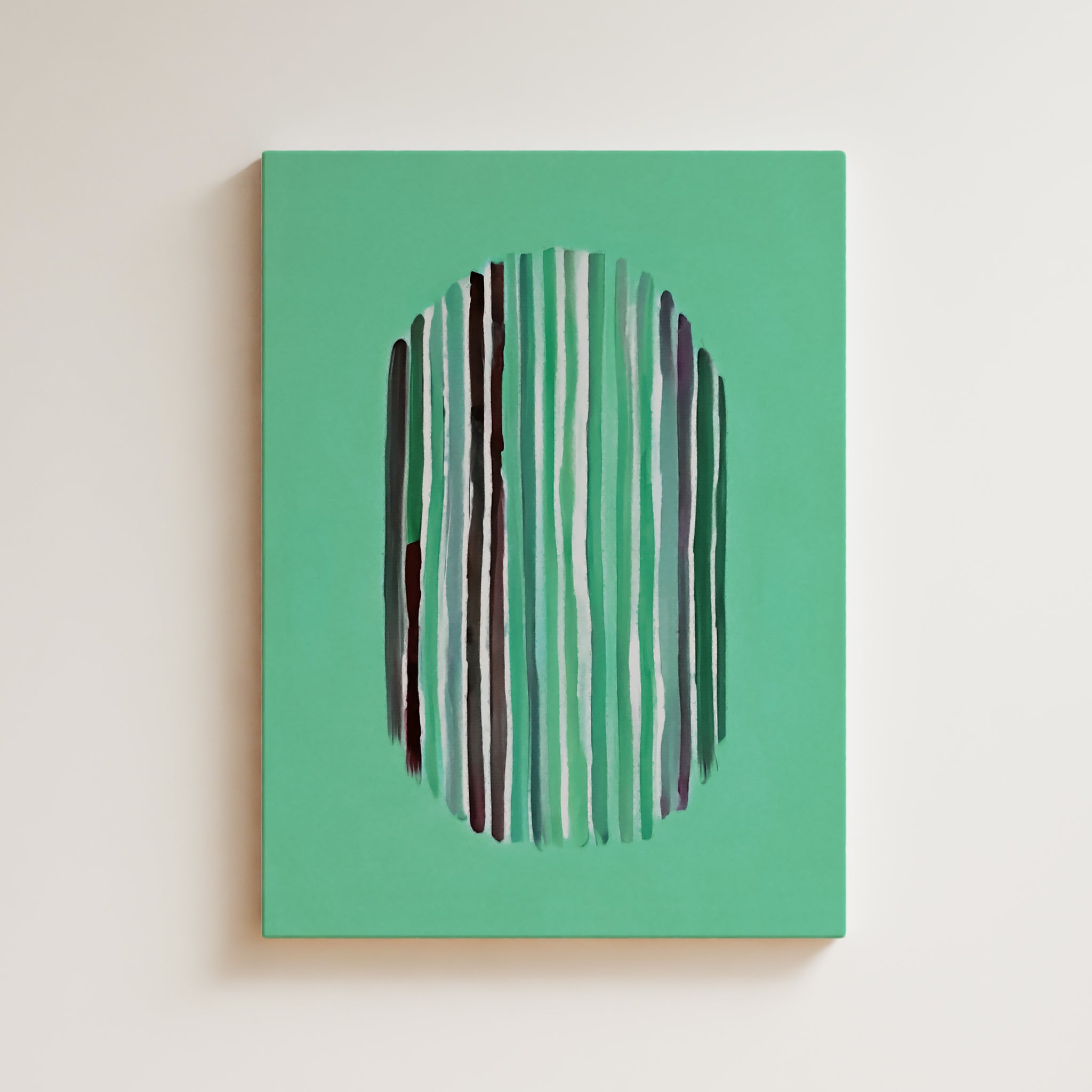 Abstract Artwork Print On Canvas - Minimalist Geometric Modern Art - Green, Vertical Lines, Minimal Composition Nature Art