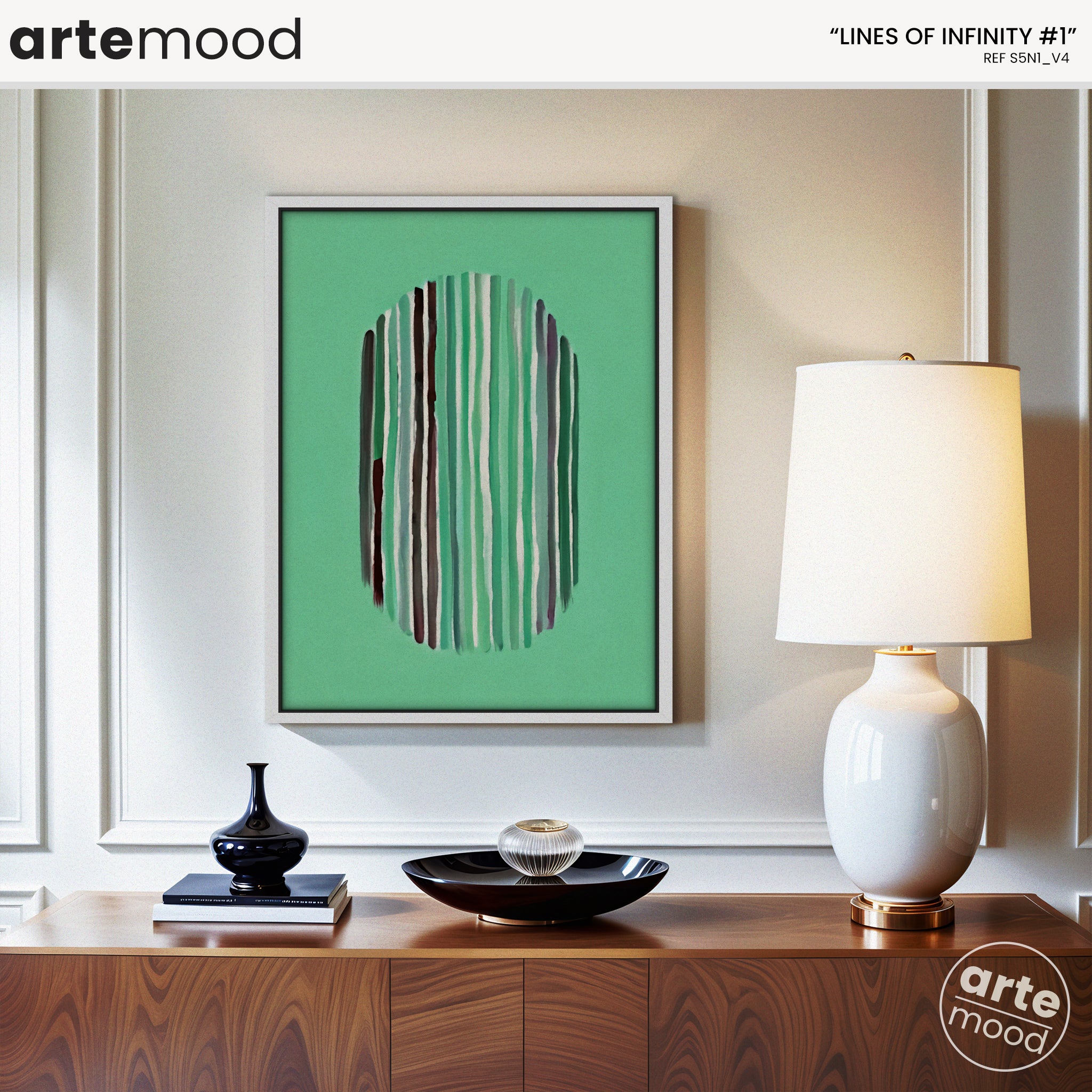 Abstract Artwork Print On Canvas - Minimalist Geometric Modern Art - Green, Vertical Lines, Minimal Composition Nature Art