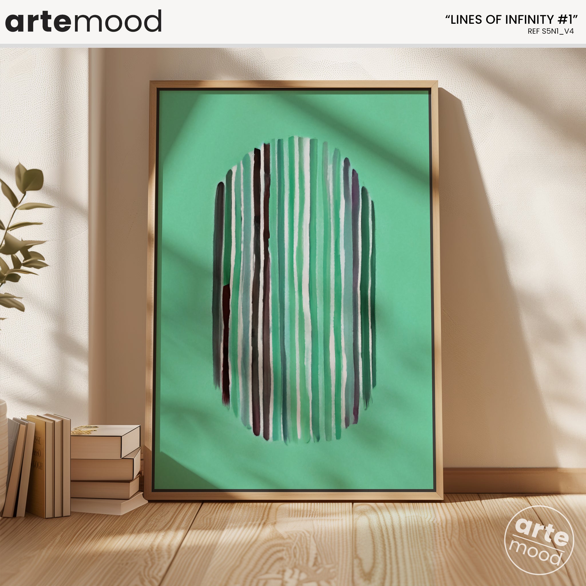 Abstract Artwork Print On Canvas - Minimalist Geometric Modern Art - Green, Vertical Lines, Minimal Composition Nature Art