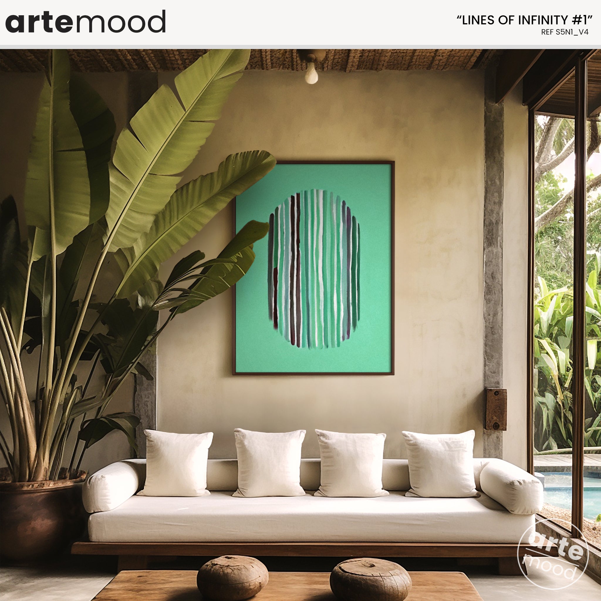 Abstract Artwork Print On Canvas - Minimalist Geometric Modern Art - Green, Vertical Lines, Minimal Composition Nature Art