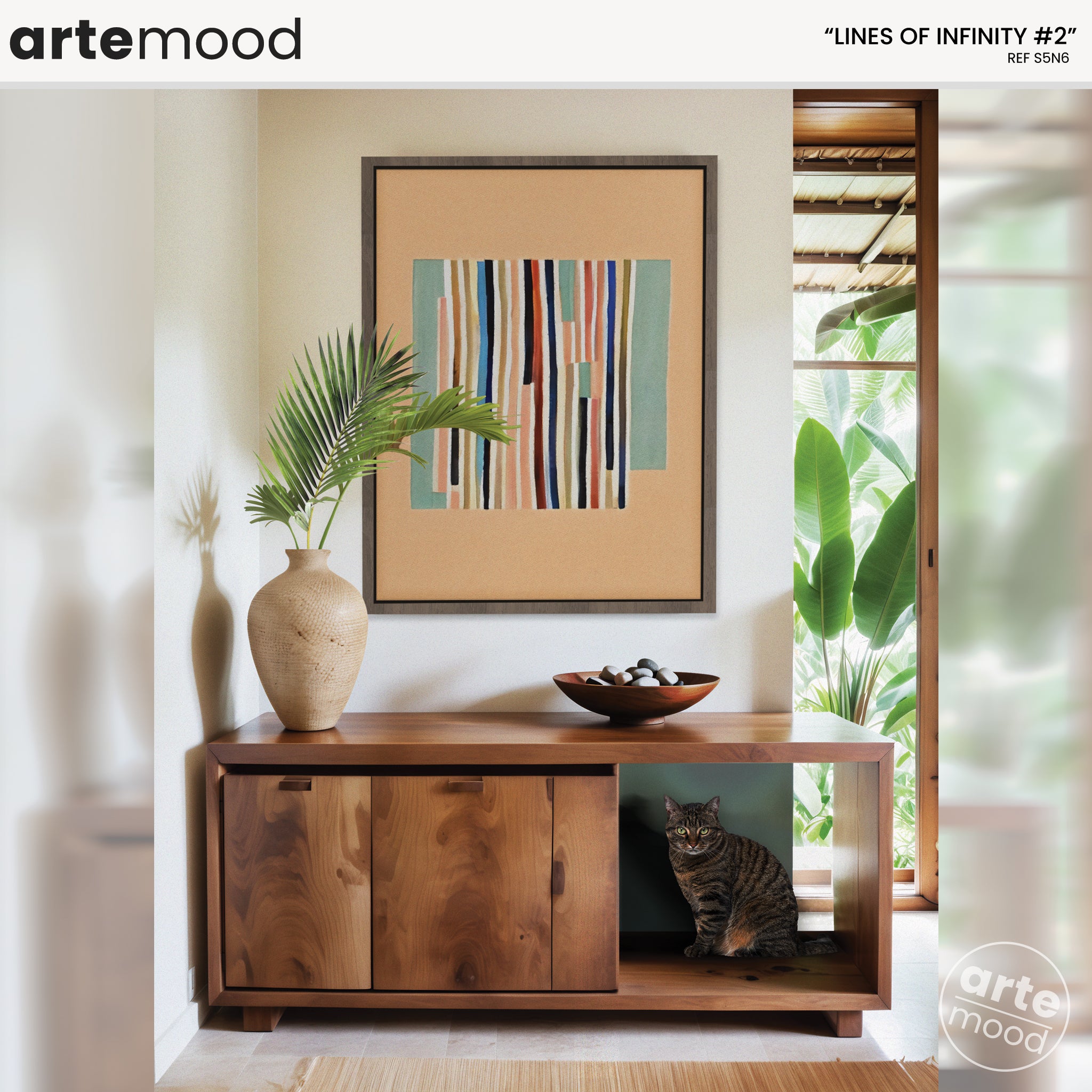 Abstract Artwork Print On Canvas - Minimalist Geometric Modern Art - Pastel Colors, Vertical Lines, Minimal Zen Wall Art