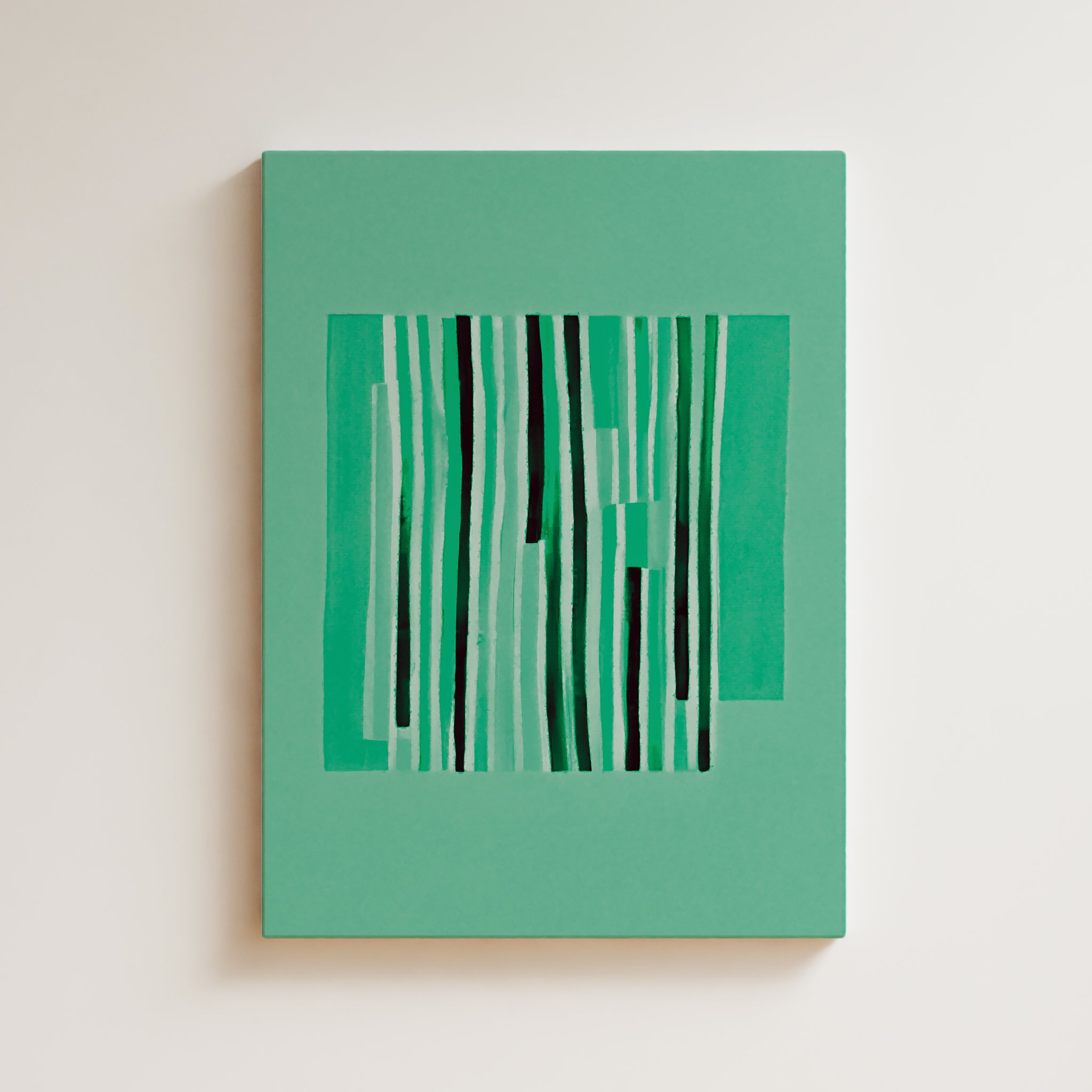 Abstract Artwork Print On Canvas - Minimalist Geometric Modern Art - Green Color, Vertical Lines, Chic Decor