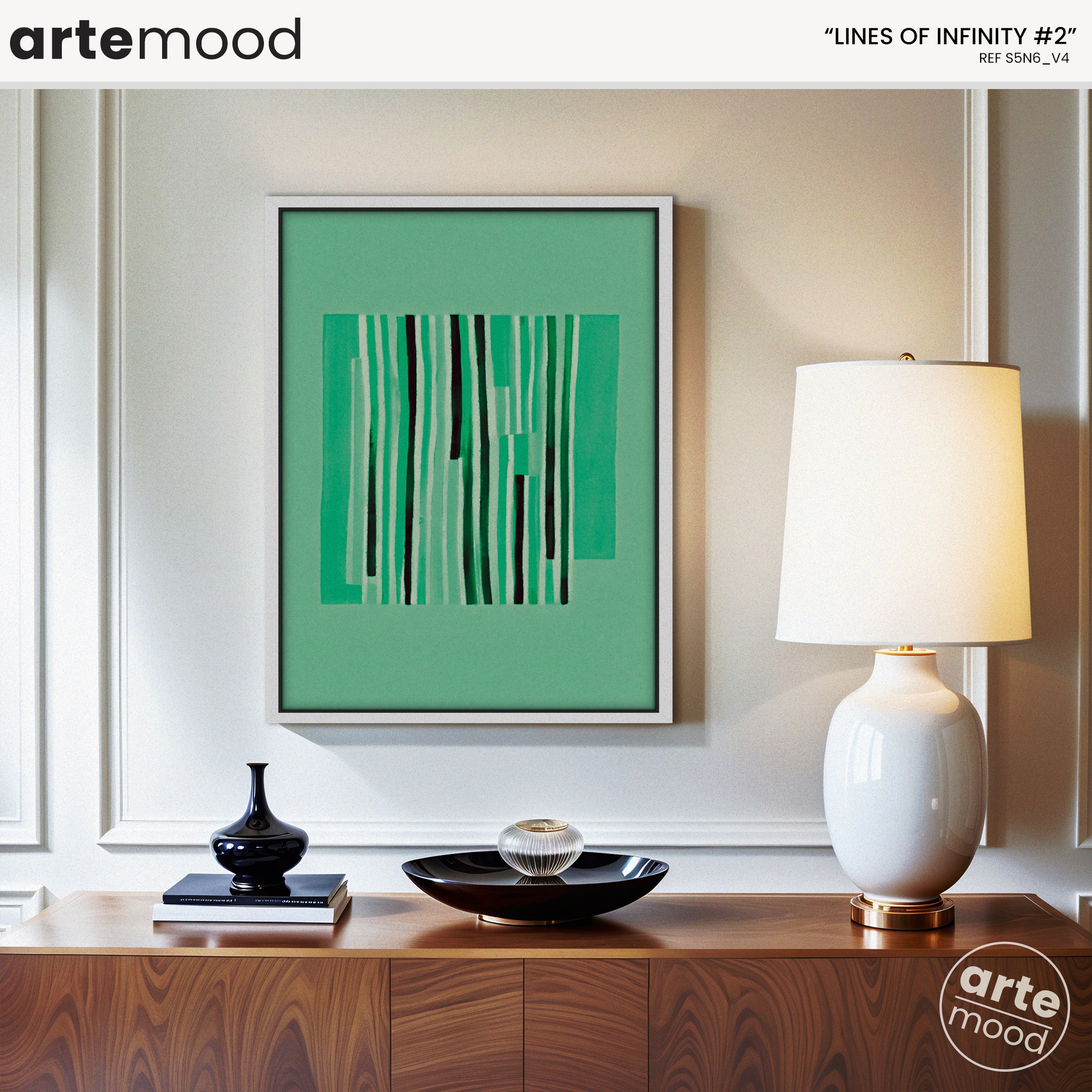 Abstract Artwork Print On Canvas - Minimalist Geometric Modern Art - Green Color, Vertical Lines, Chic Decor