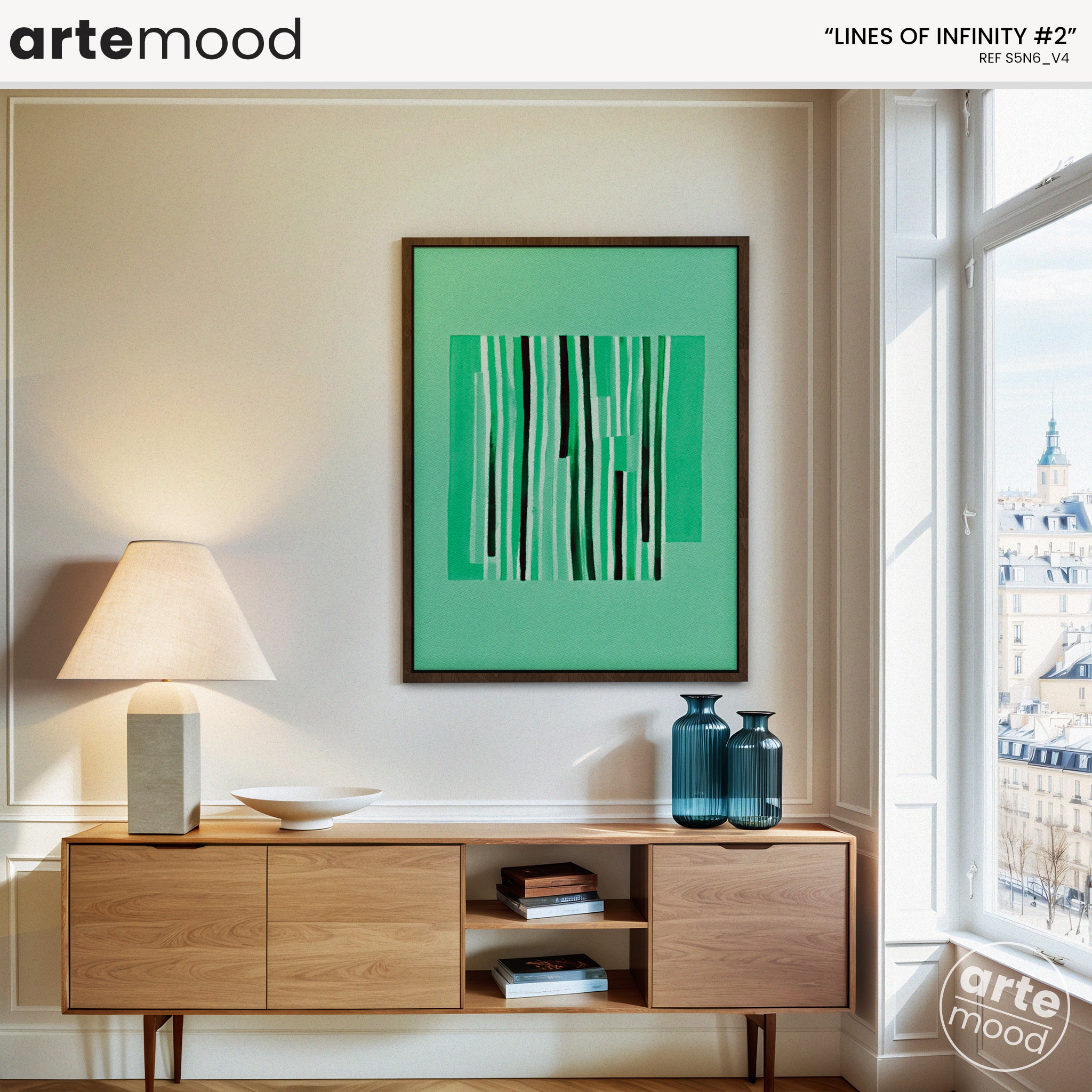 Abstract Artwork Print On Canvas - Minimalist Geometric Modern Art - Green Color, Vertical Lines, Chic Decor