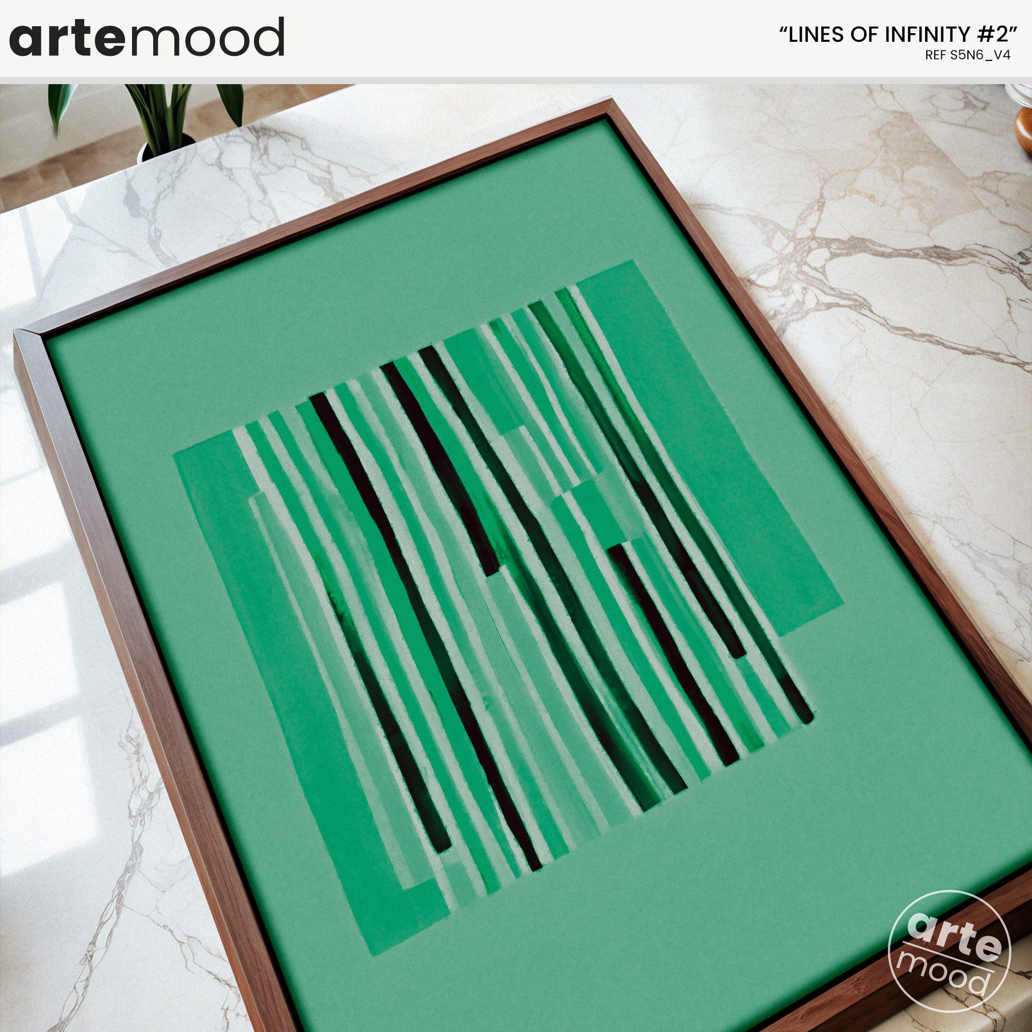 Abstract Artwork Print On Canvas - Minimalist Geometric Modern Art - Green Color, Vertical Lines, Chic Decor