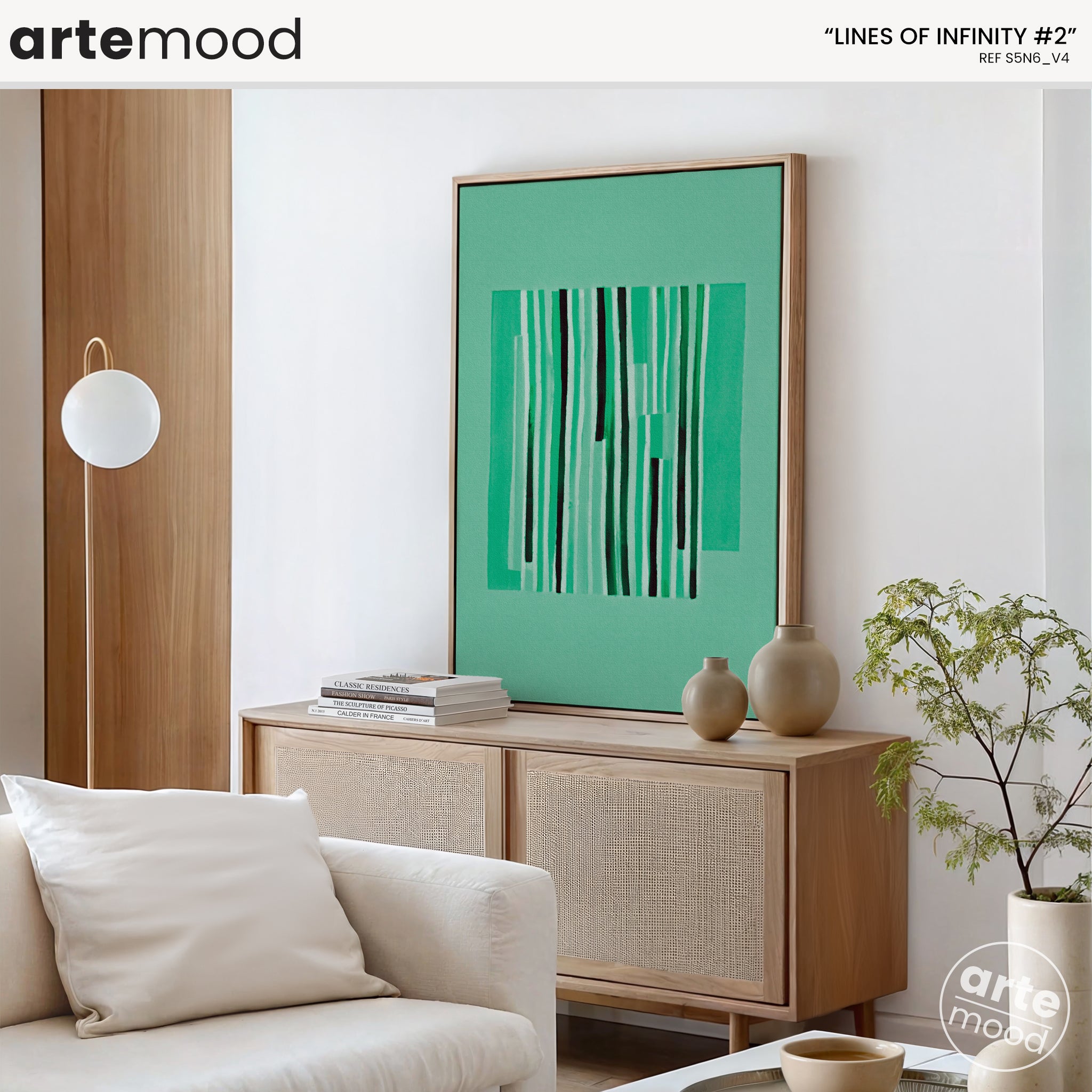 Abstract Artwork Print On Canvas - Minimalist Geometric Modern Art - Green Color, Vertical Lines, Chic Decor