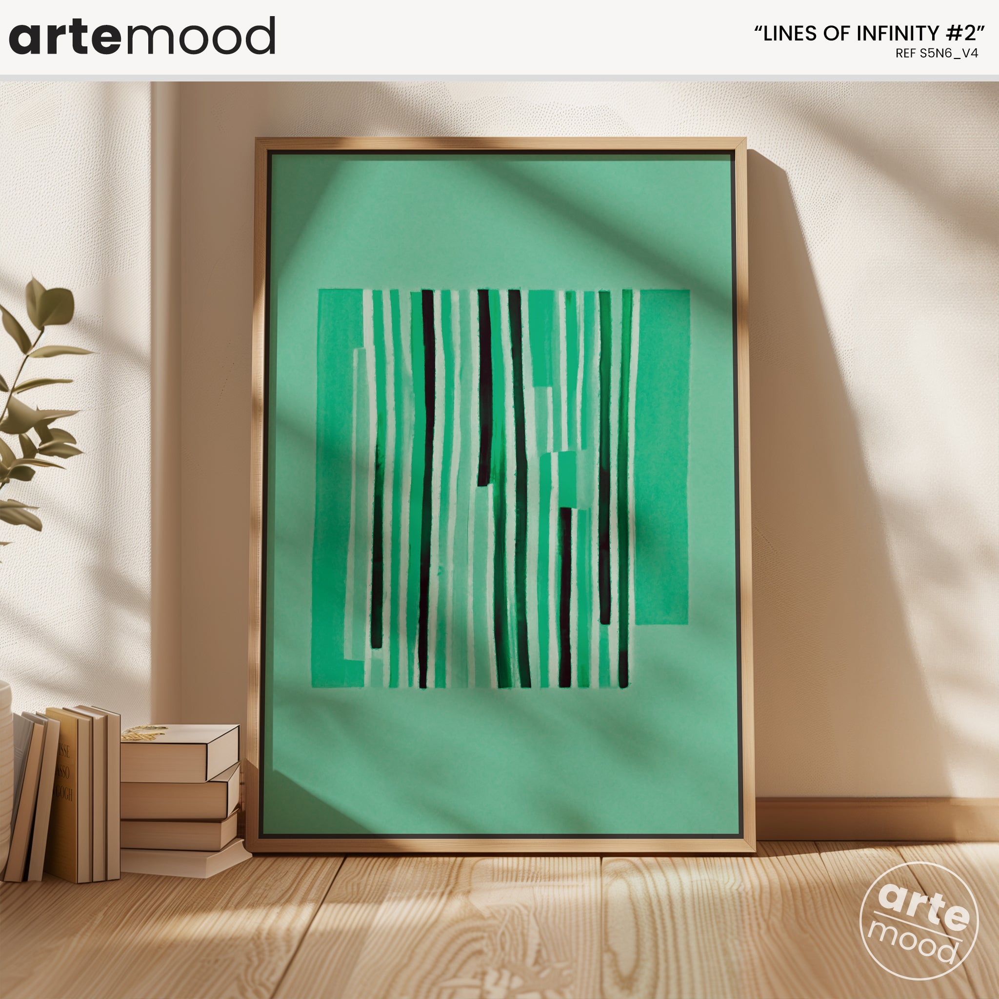 Abstract Artwork Print On Canvas - Minimalist Geometric Modern Art - Green Color, Vertical Lines, Chic Decor