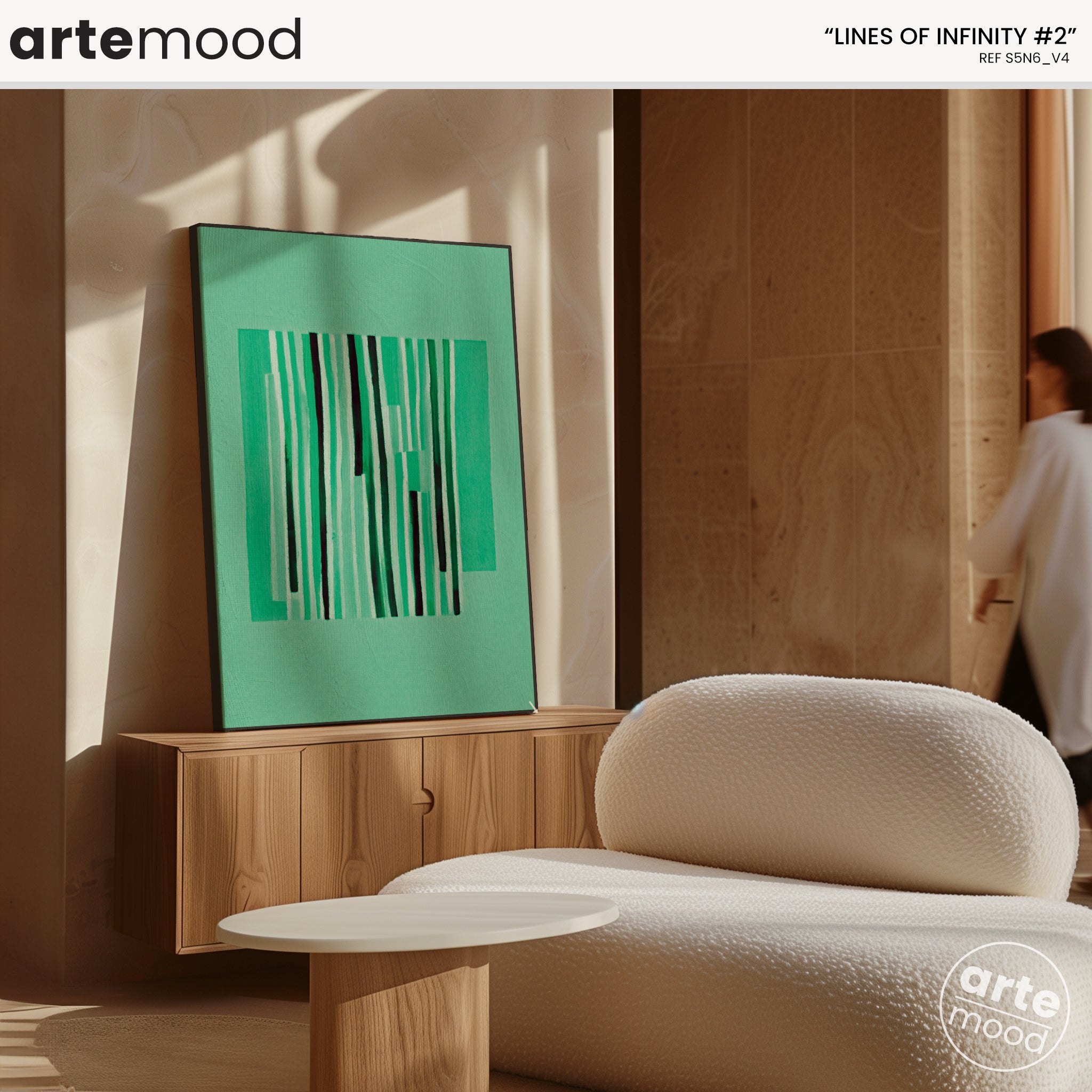 Abstract Artwork Print On Canvas - Minimalist Geometric Modern Art - Green Color, Vertical Lines, Chic Decor