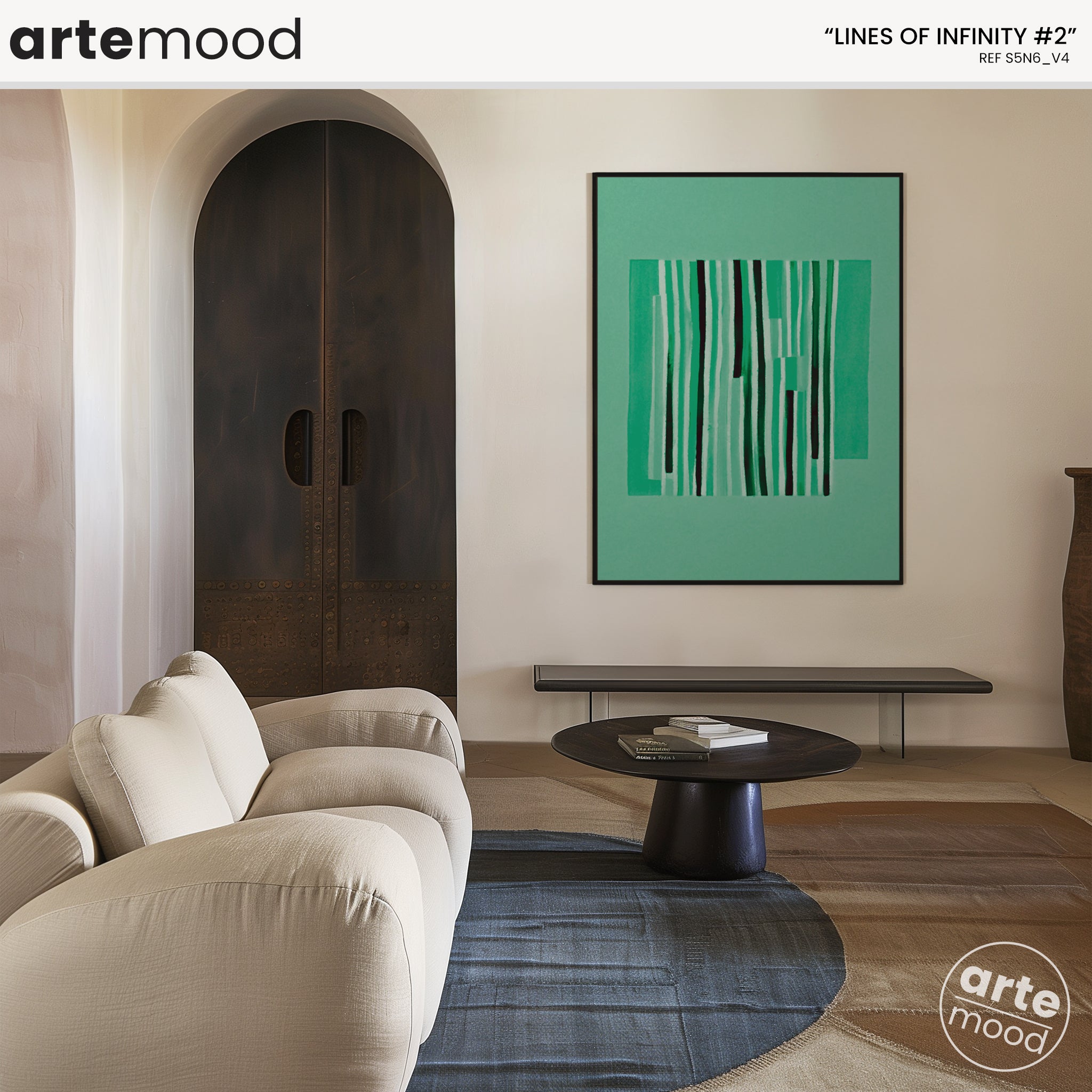 Abstract Artwork Print On Canvas - Minimalist Geometric Modern Art - Green Color, Vertical Lines, Chic Decor