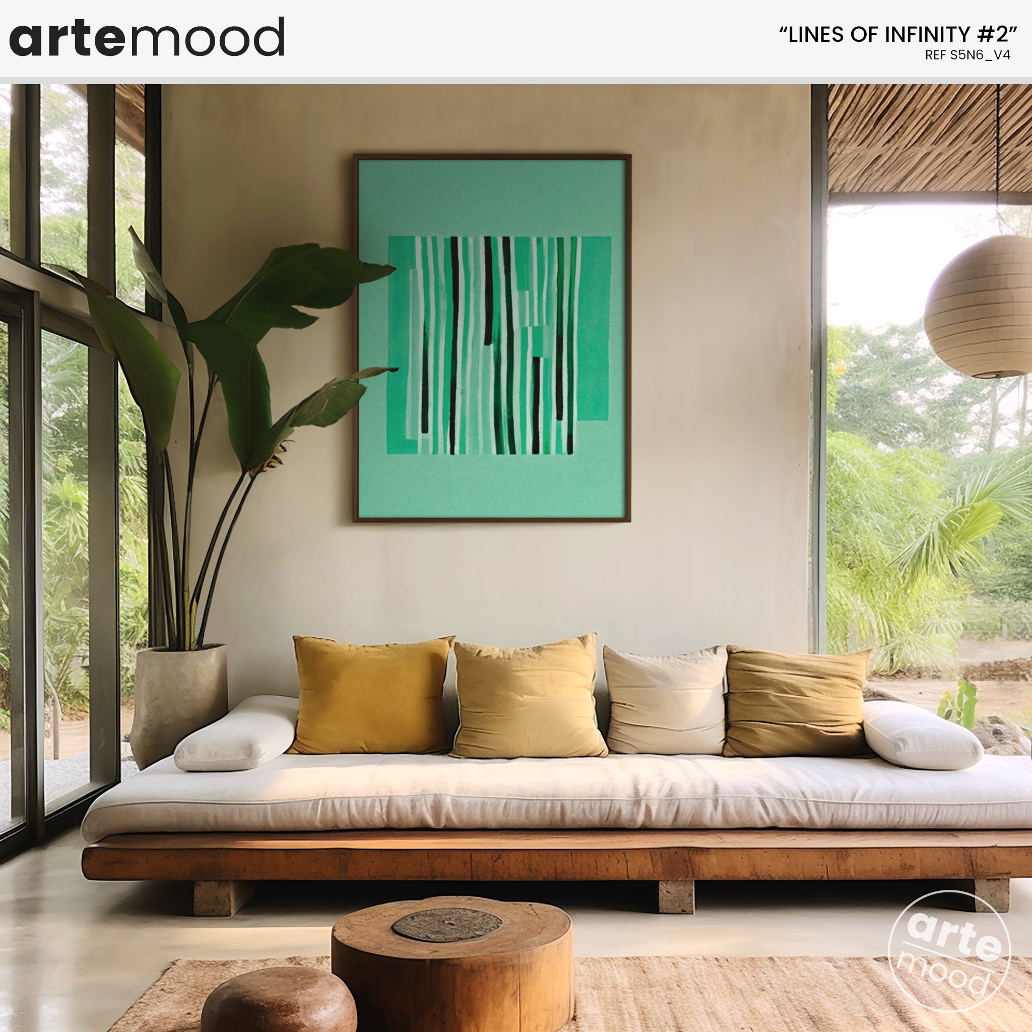 Abstract Artwork Print On Canvas - Minimalist Geometric Modern Art - Green Color, Vertical Lines, Chic Decor