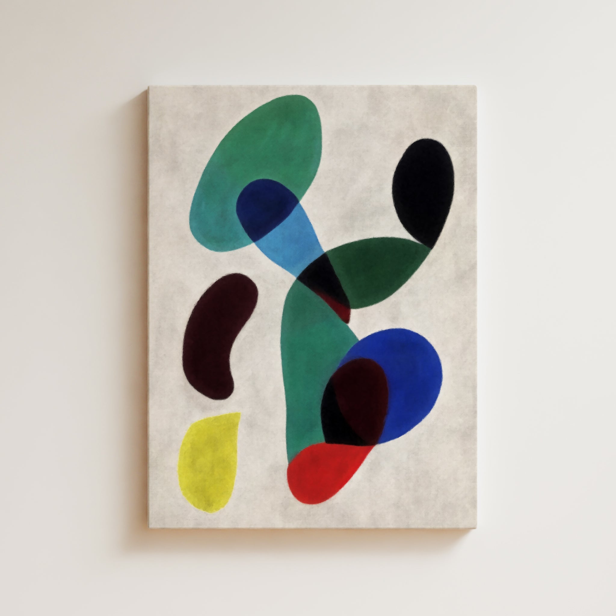 Abstract Artwork Print On Canvas - Minimalist Composition, Colorful, Playful, Primary Colors, Fluid Forms