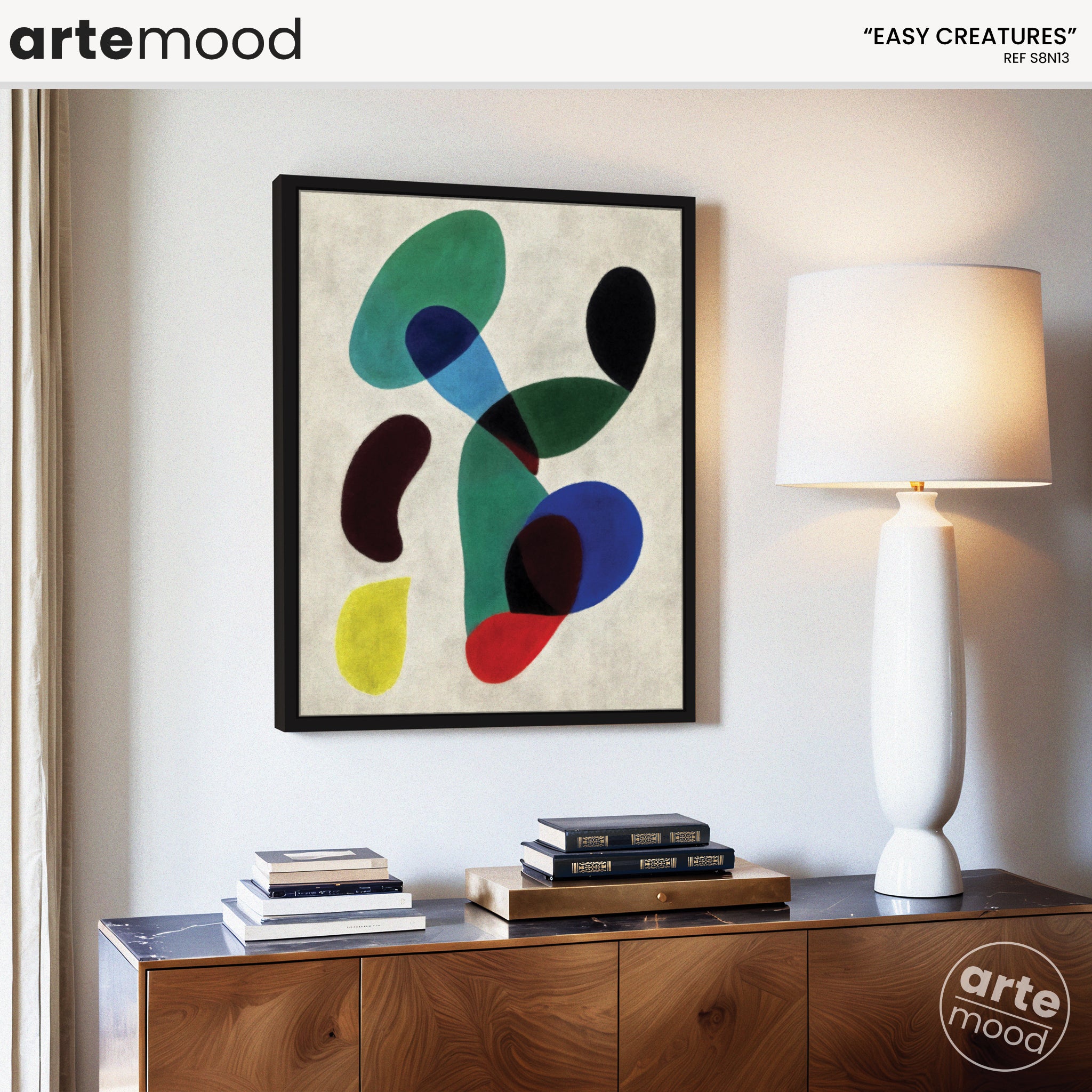 Abstract Artwork Print On Canvas - Minimalist Composition, Colorful, Playful, Primary Colors, Fluid Forms