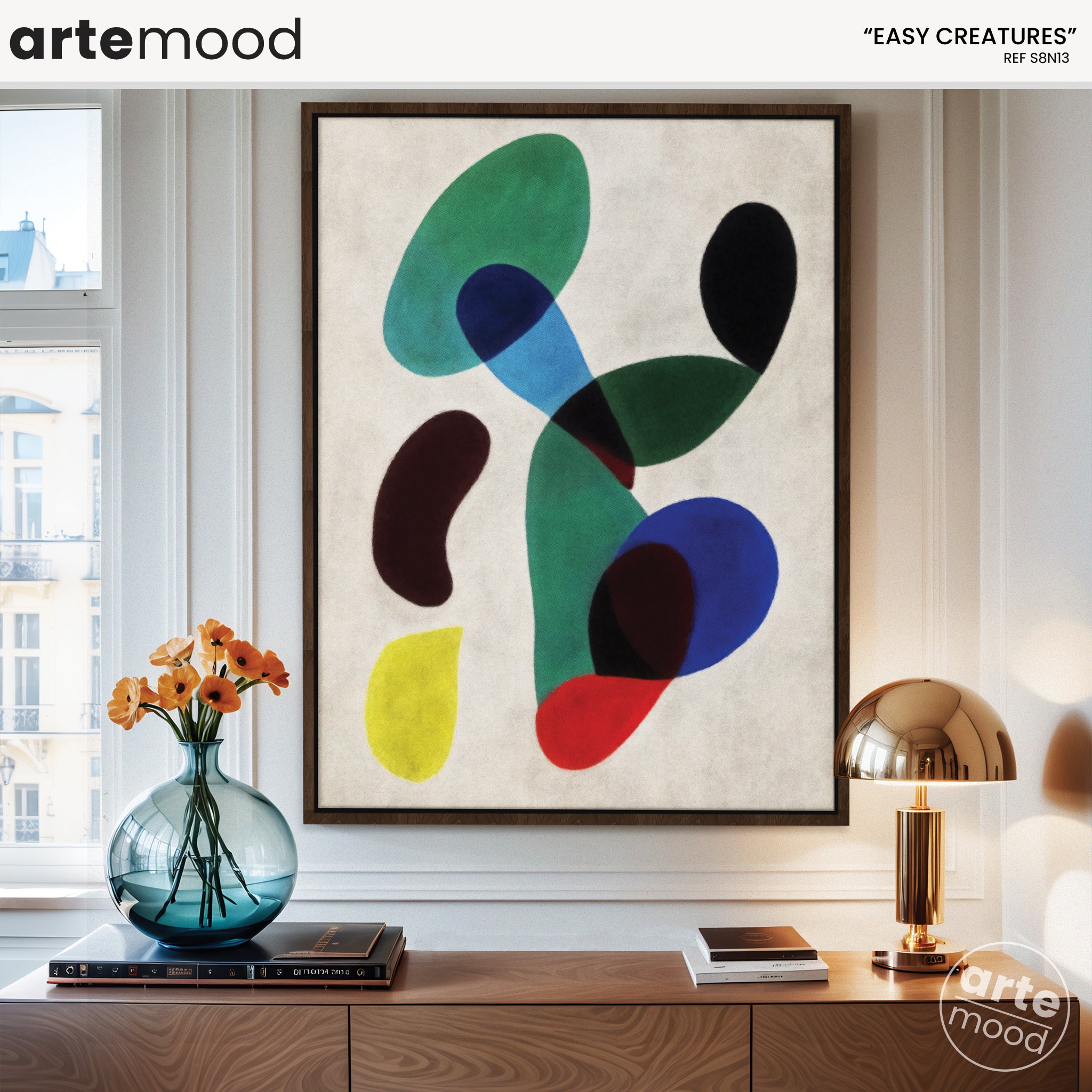 Abstract Artwork Print On Canvas - Minimalist Composition, Colorful, Playful, Primary Colors, Fluid Forms