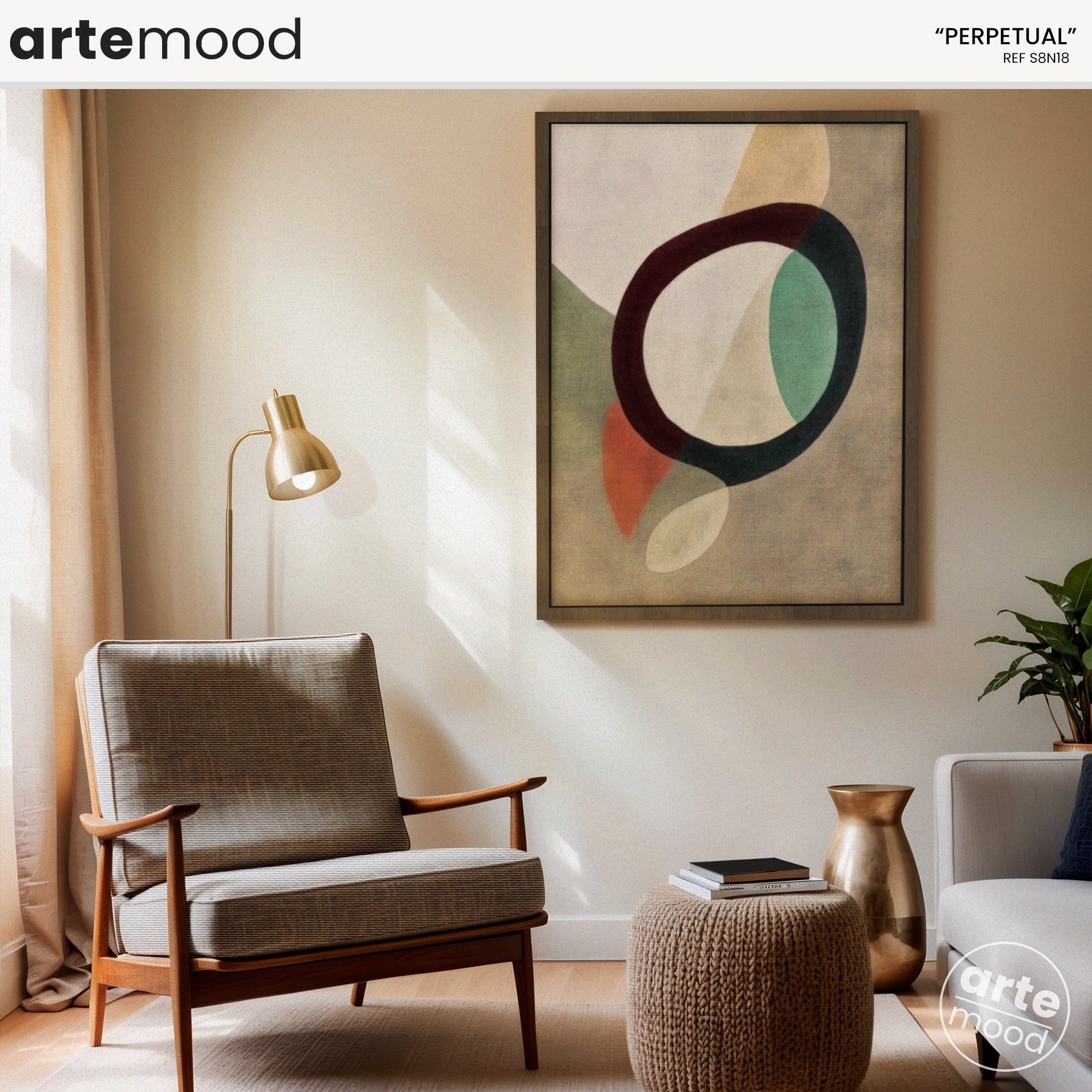 Abstract Artwork Print On Canvas - Minimalist Geometric Modern Art - Green, Beige, Circle, Organic Wall Art Zen