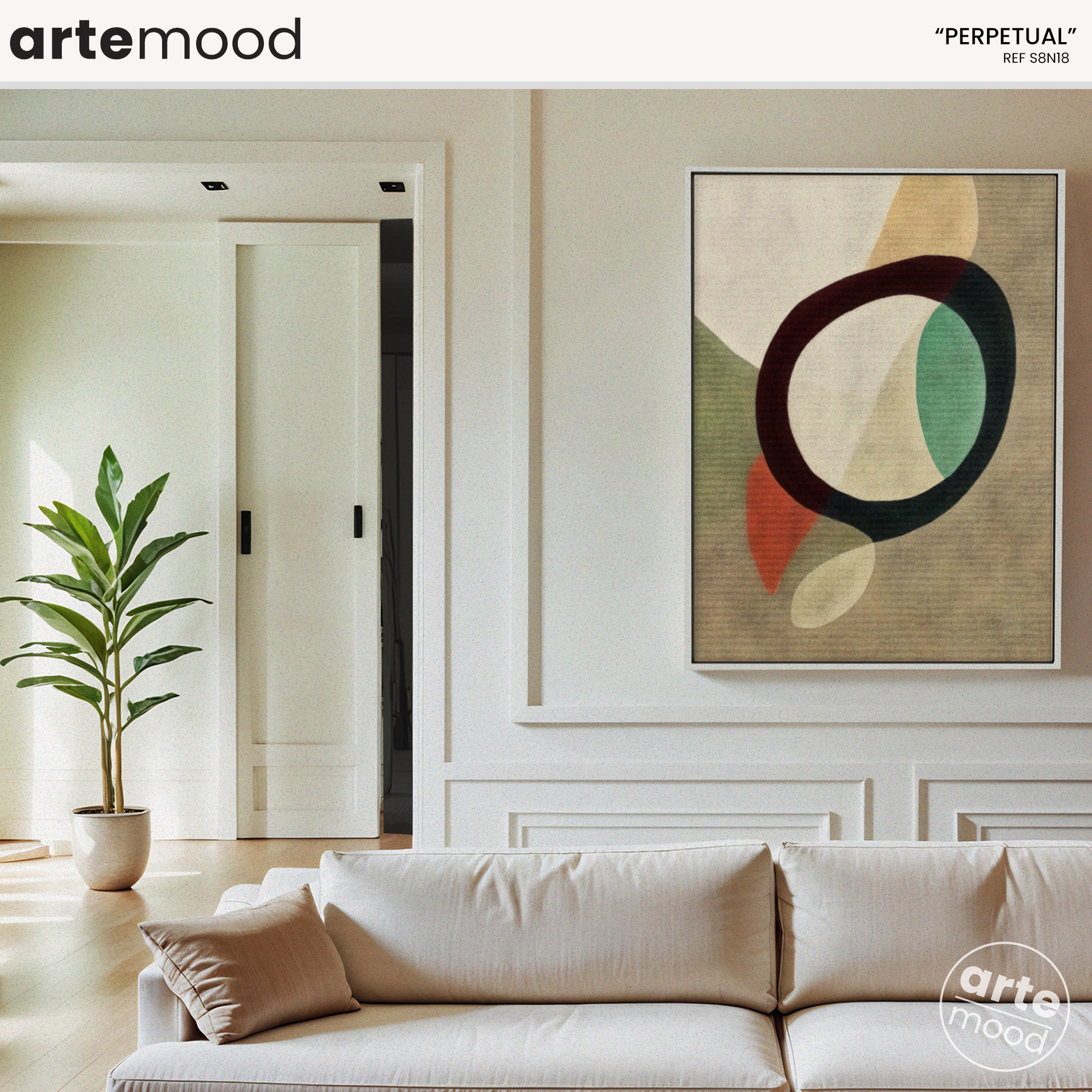 Abstract Artwork Print On Canvas - Minimalist Geometric Modern Art - Green, Beige, Circle, Organic Wall Art Zen