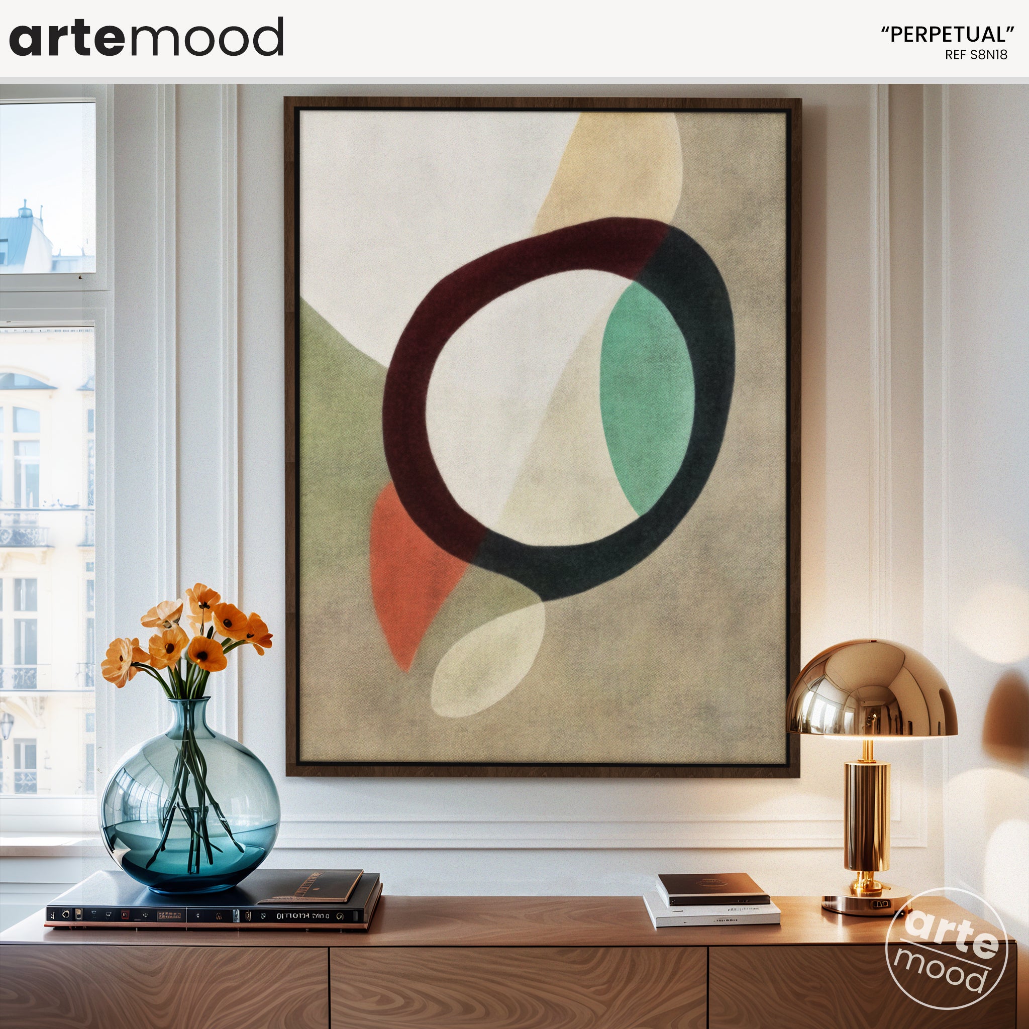 Abstract Artwork Print On Canvas - Minimalist Geometric Modern Art - Green, Beige, Circle, Organic Wall Art Zen