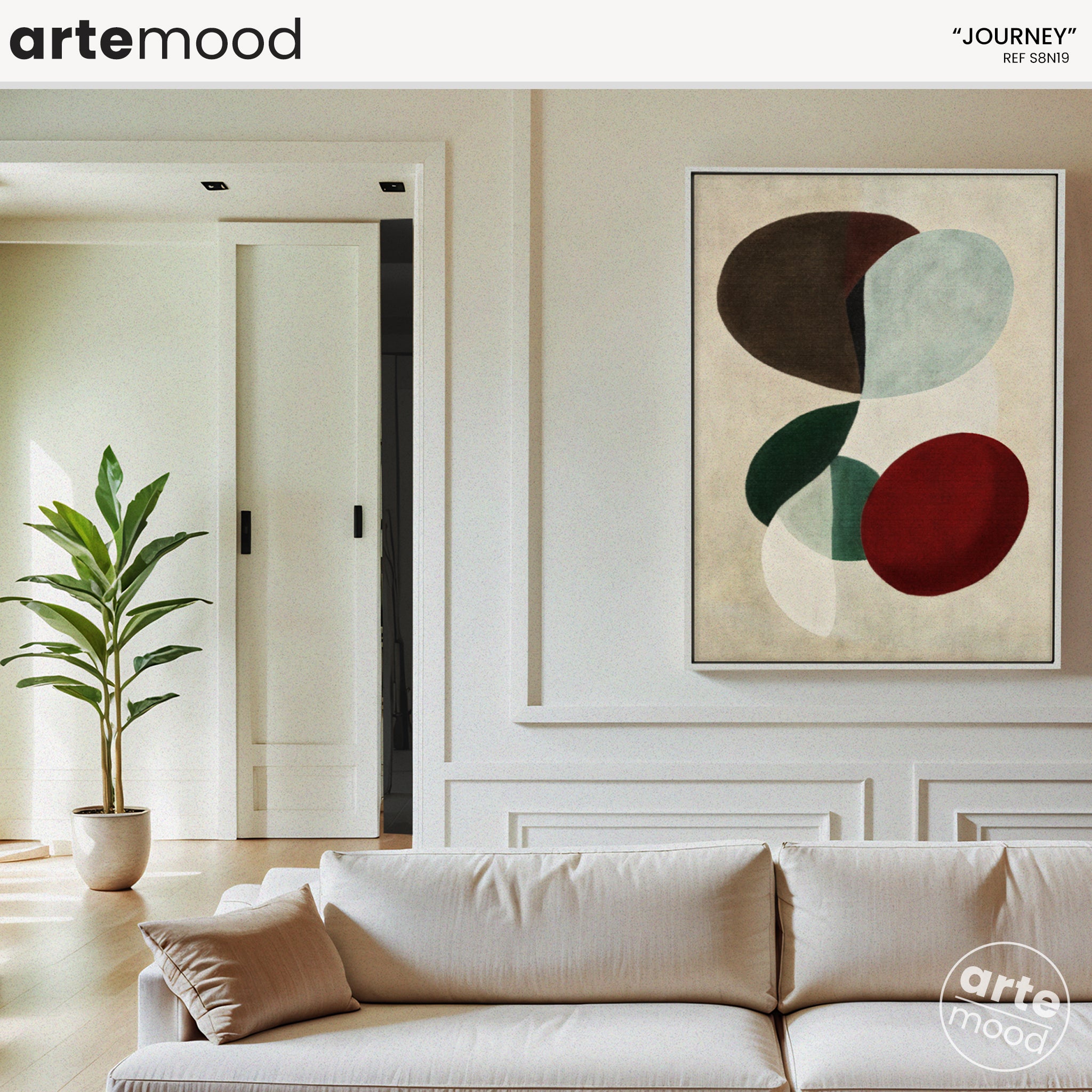 Abstract Artwork Print On Canvas - Minimalist Geometric Modern Art - Brown, Red, Green, Minimal Composition Wall Art