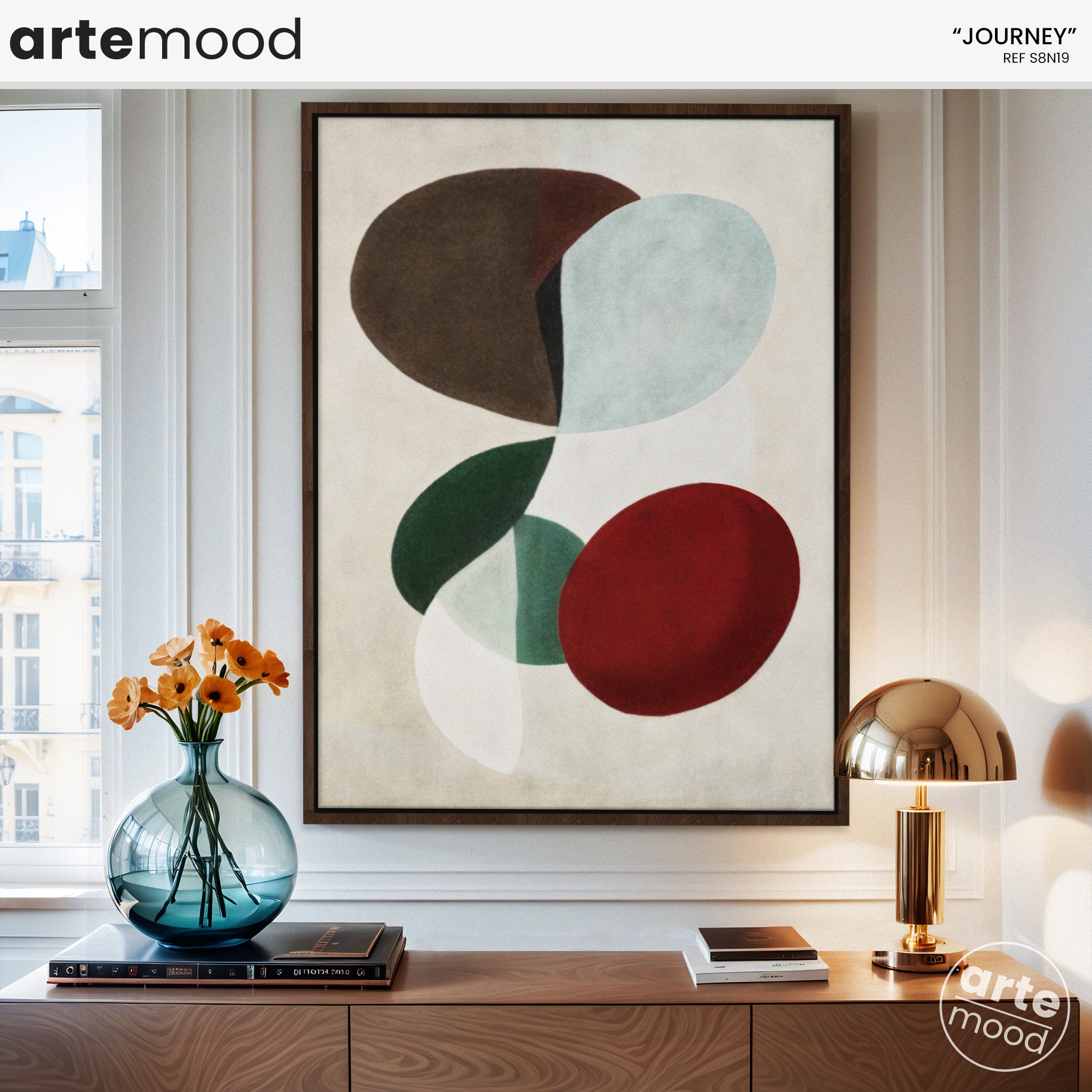 Abstract Artwork Print On Canvas - Minimalist Geometric Modern Art - Brown, Red, Green, Minimal Composition Wall Art