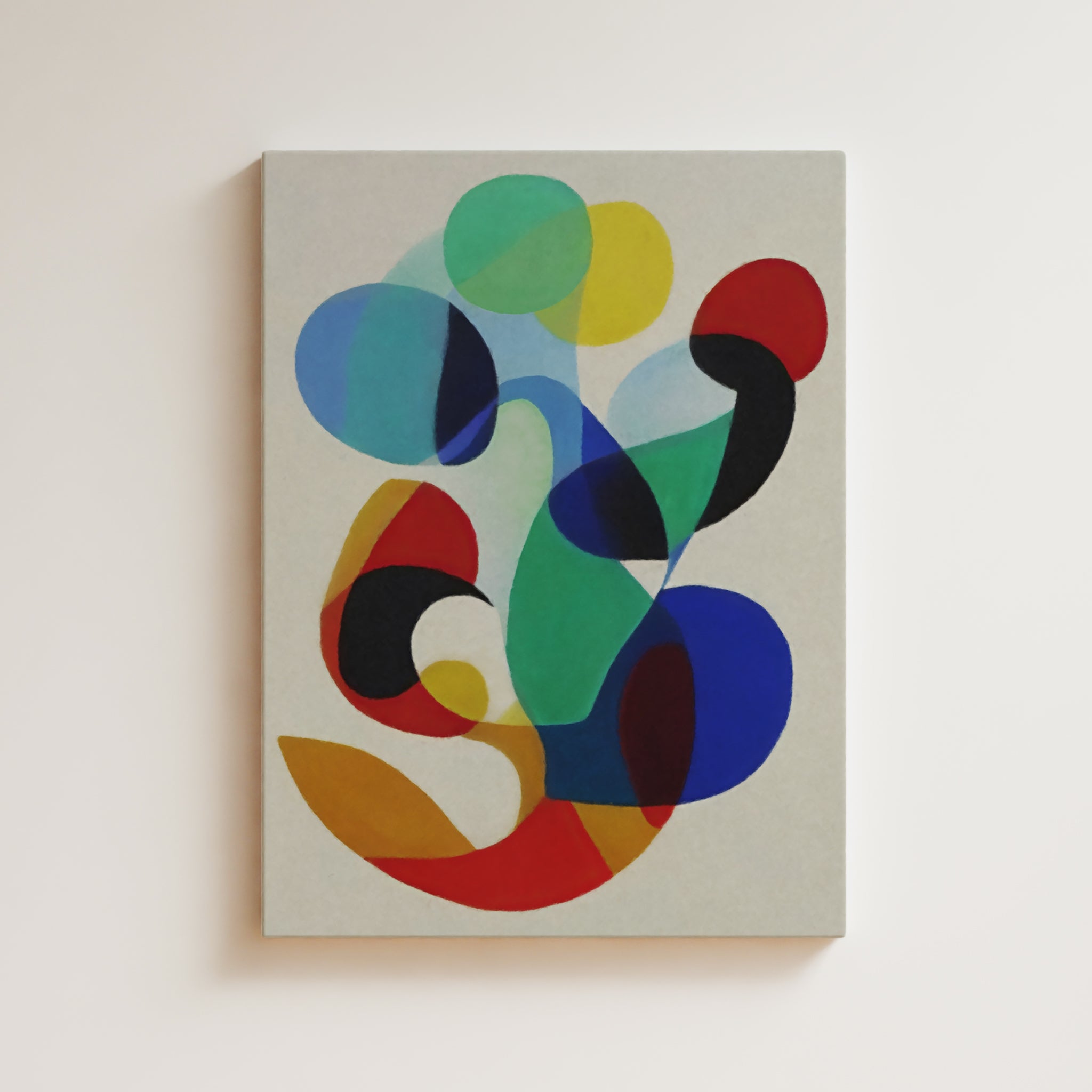 Striking Artwork Print On Canvas - Fluid Forms, Colorful, Organic Shapes, Happy