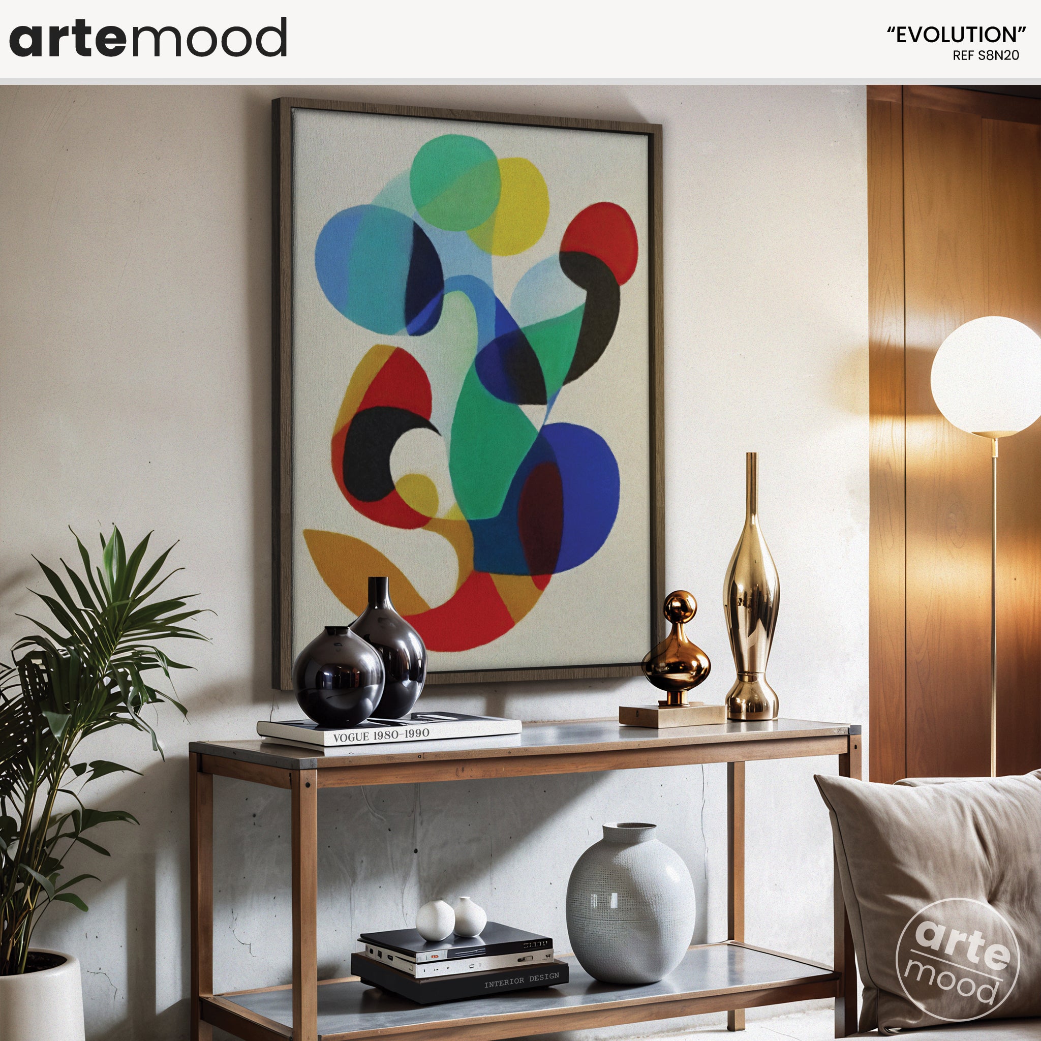 Striking Artwork Print On Canvas - Fluid Forms, Colorful, Organic Shapes, Happy