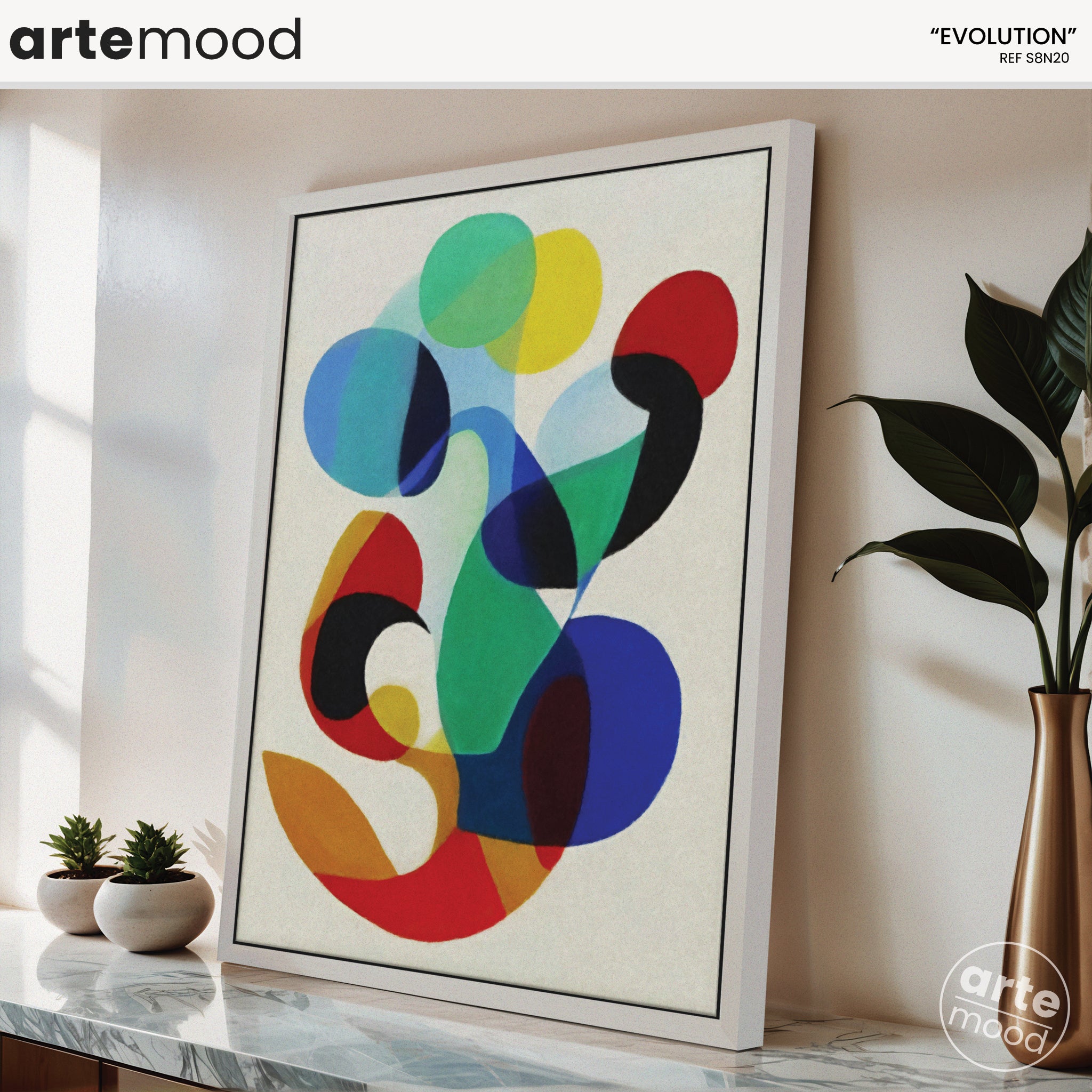 Striking Artwork Print On Canvas - Fluid Forms, Colorful, Organic Shapes, Happy