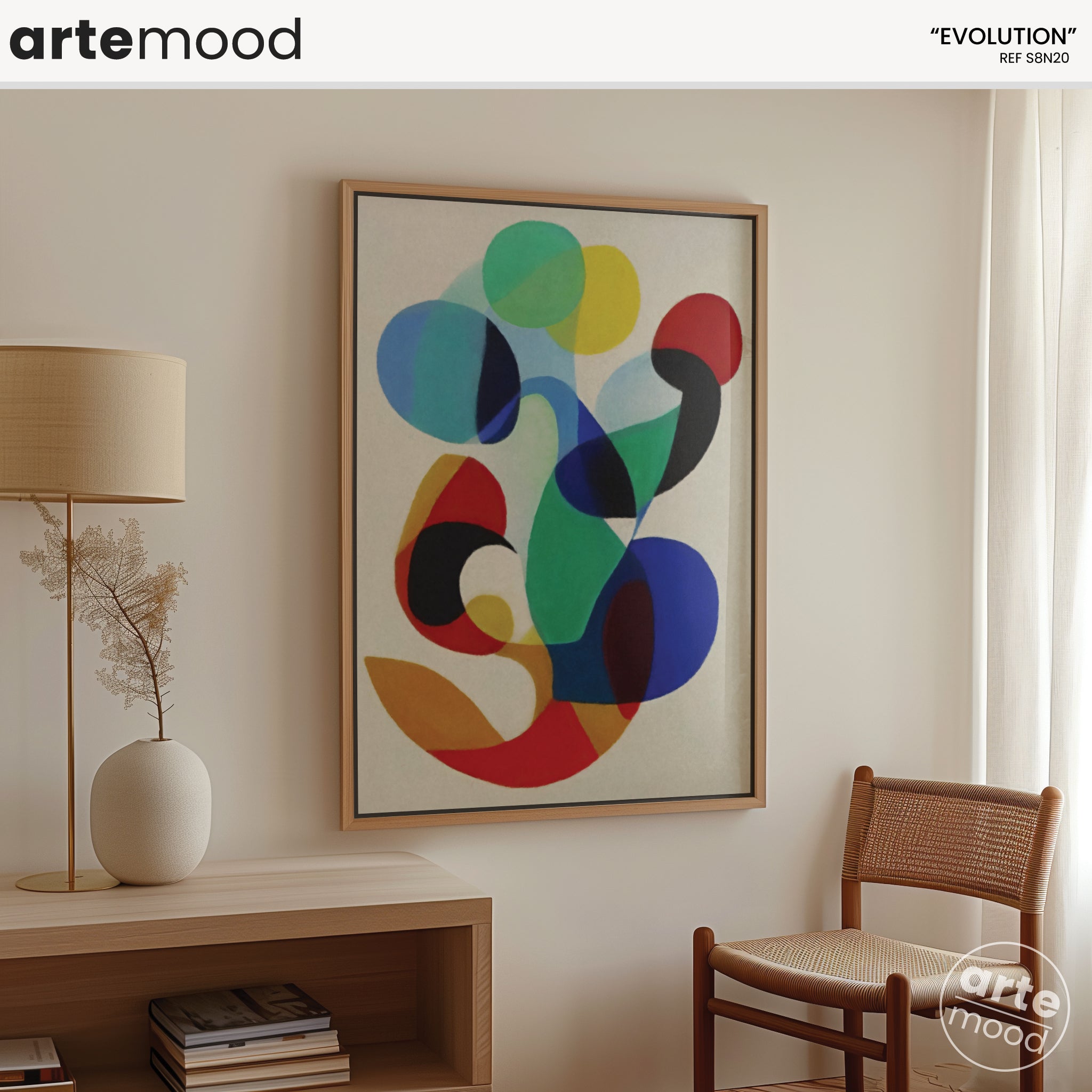 Striking Artwork Print On Canvas - Fluid Forms, Colorful, Organic Shapes, Happy