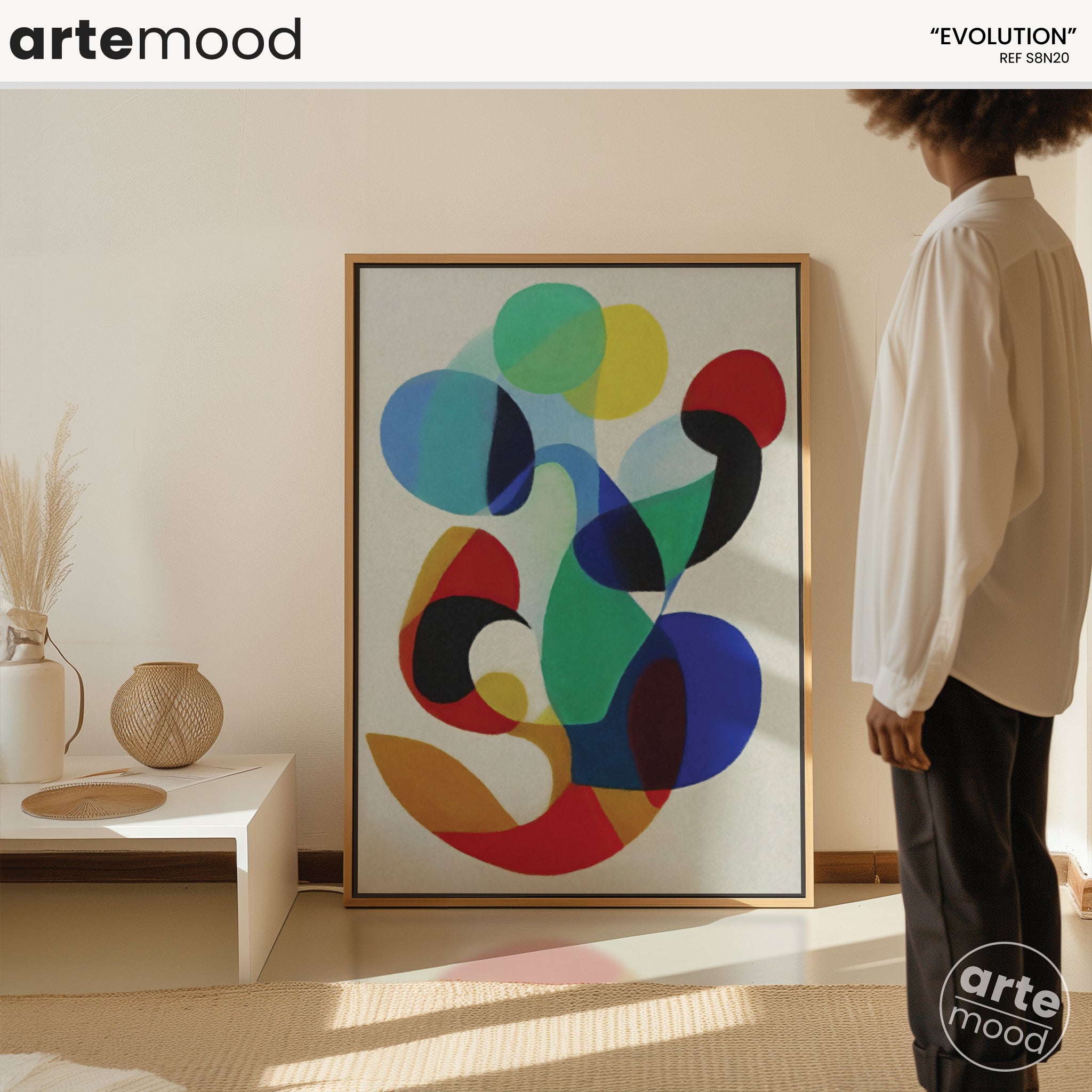 Striking Artwork Print On Canvas - Fluid Forms, Colorful, Organic Shapes, Happy