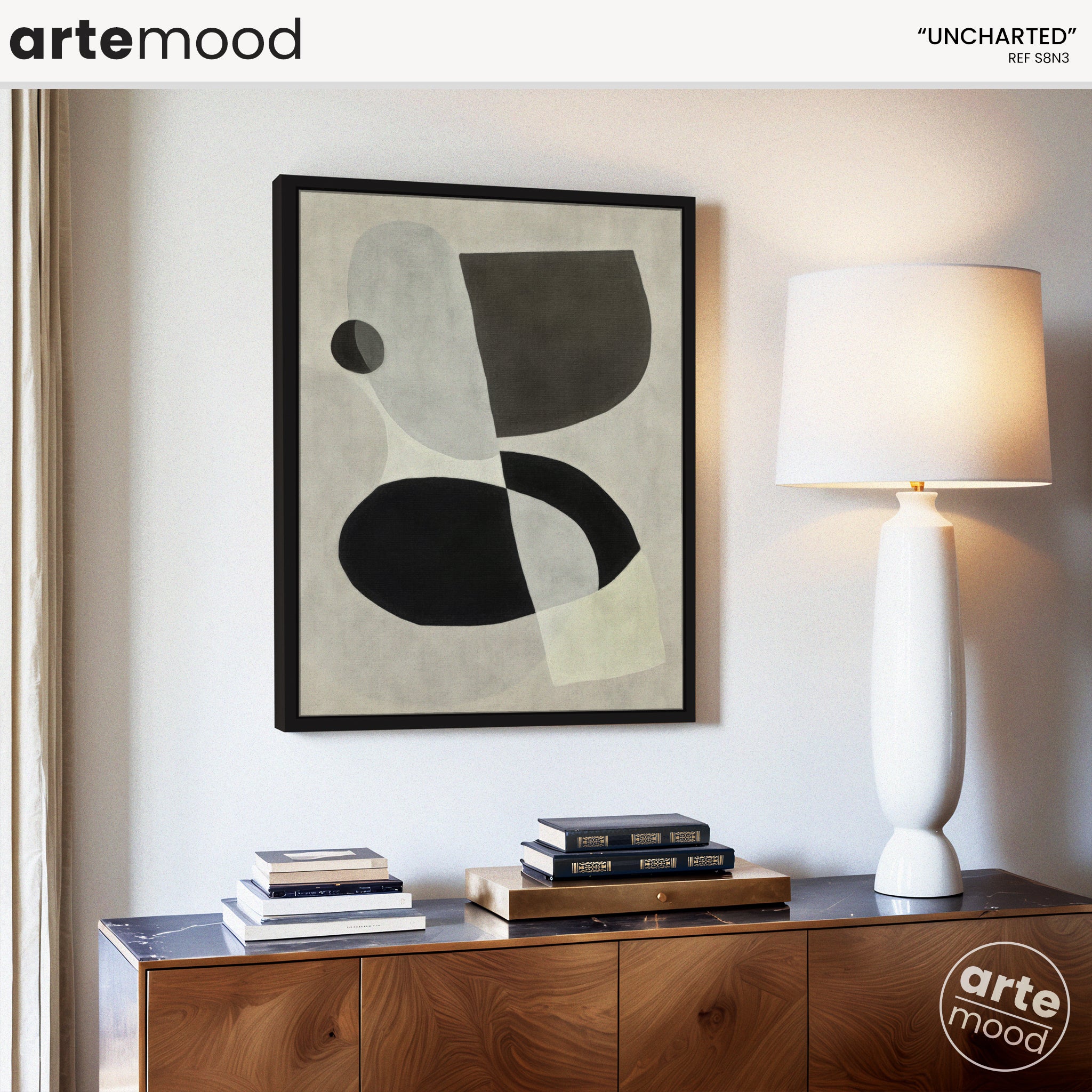 Abstract Artwork Print - Modern Art Canvas - Black, White, Minimal Curve Forms Composition Art Print