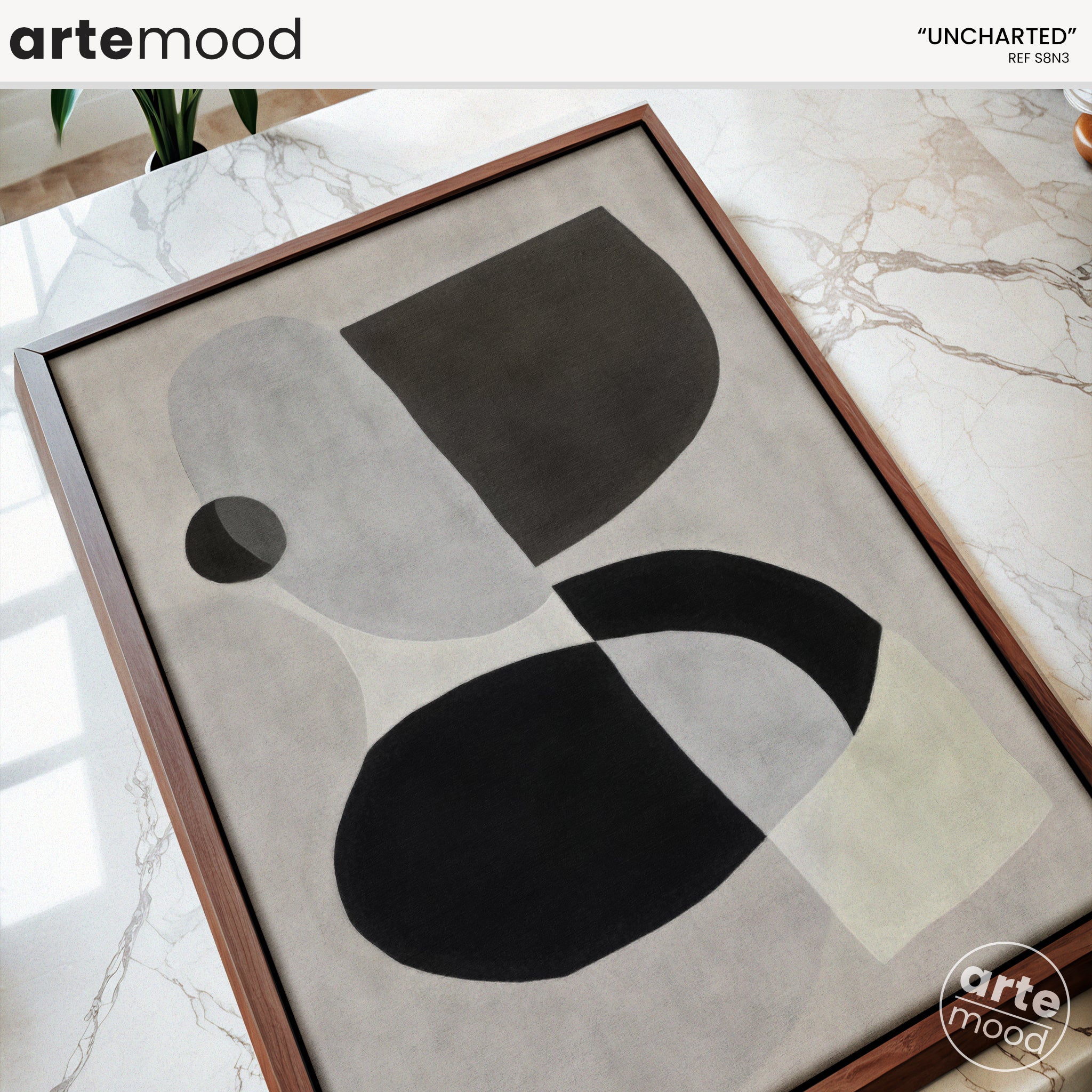 Abstract Artwork Print - Modern Art Canvas - Black, White, Minimal Curve Forms Composition Art Print