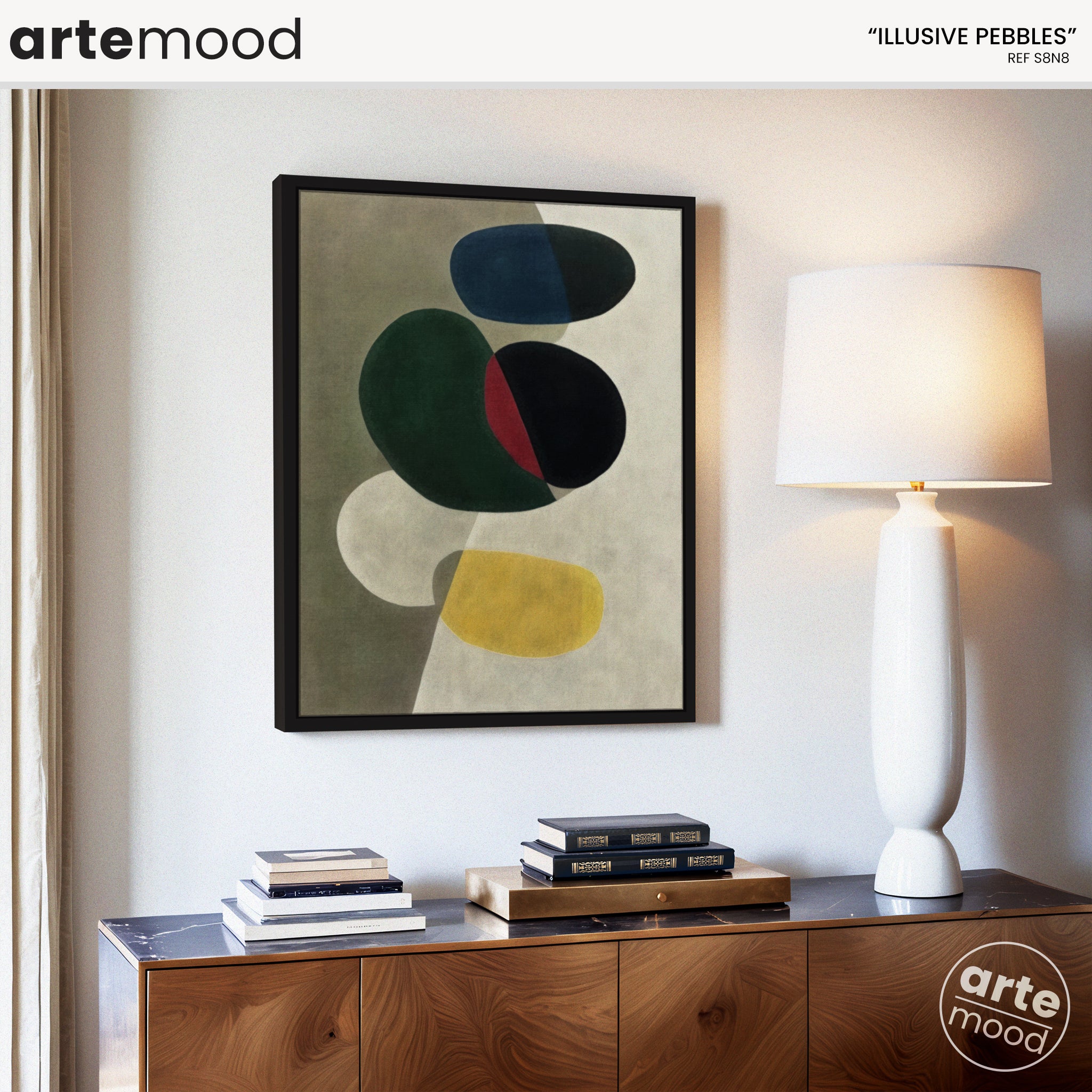 Abstract Artwork Print - Modern Art Canvas - Vibrant Color Art, Round Forms, Minimal Shapes, Green, Yellow, Blue