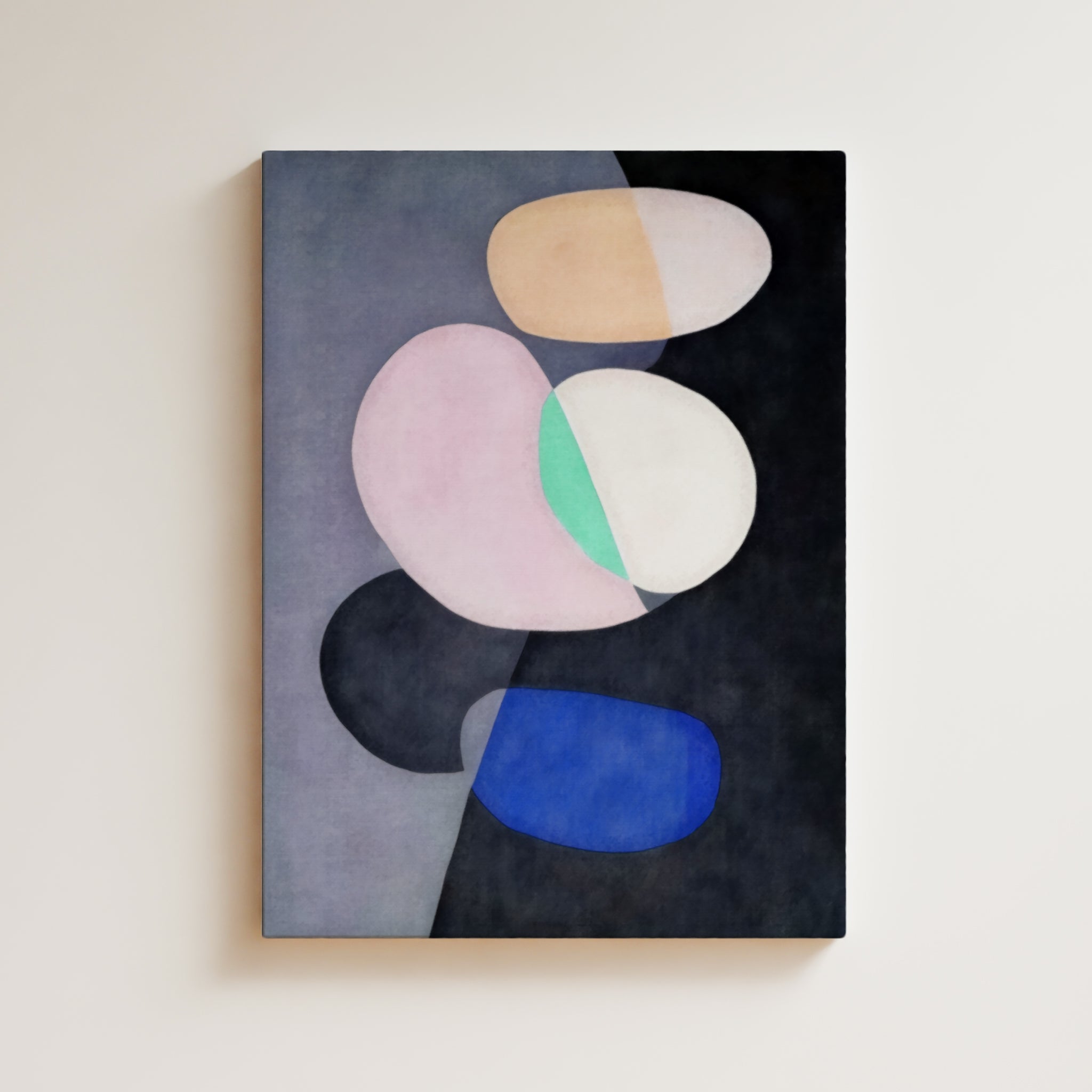 Abstract Artwork Print On Canvas - Minimalist Geometric Modern Art - Pastel Colors, Curve Shapes, Round Forms, Chic Wall Art