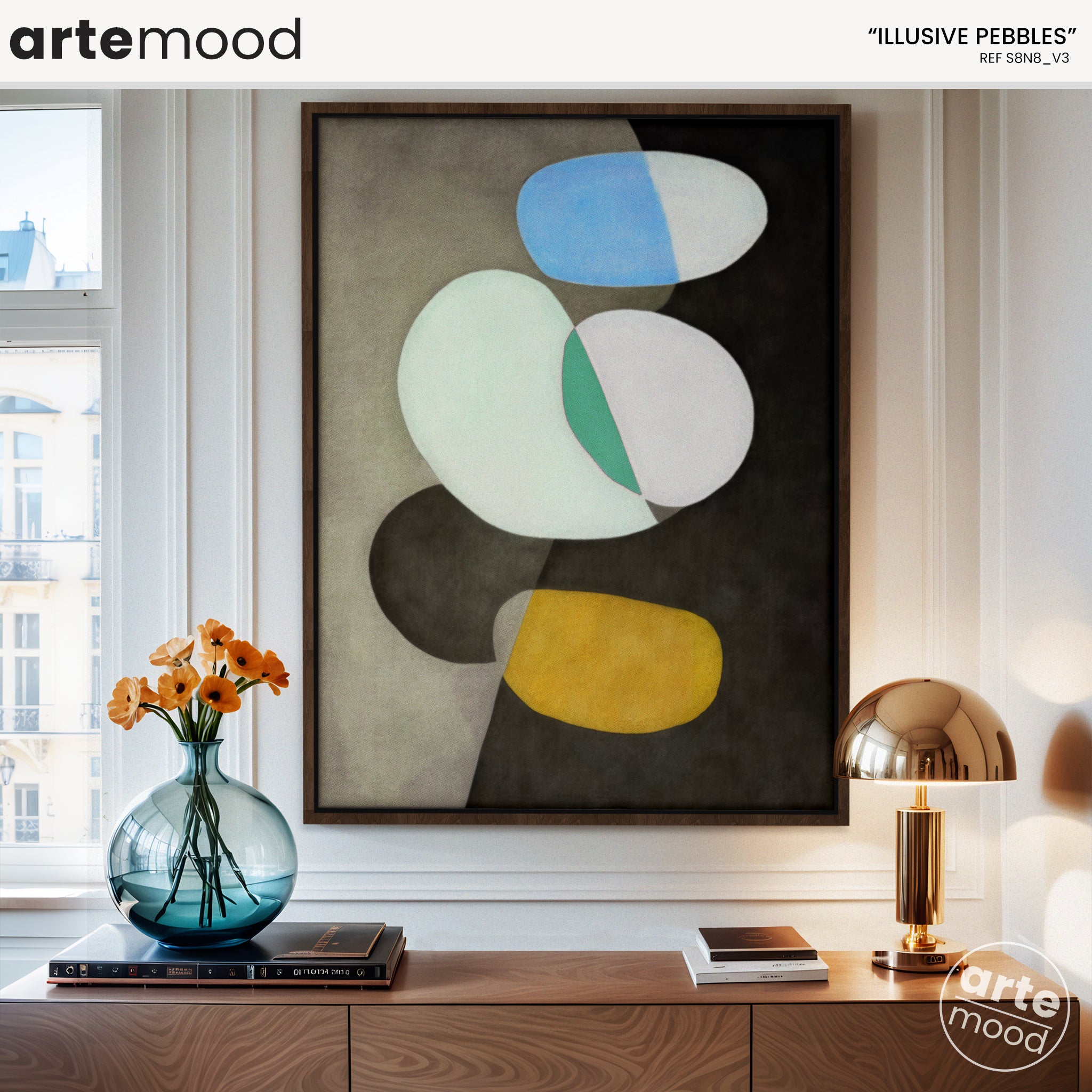 Abstract Artwork Print On Canvas - Minimalist Geometric Modern Art - Curve Forms Zen Shapes Pebbles Minimal Art