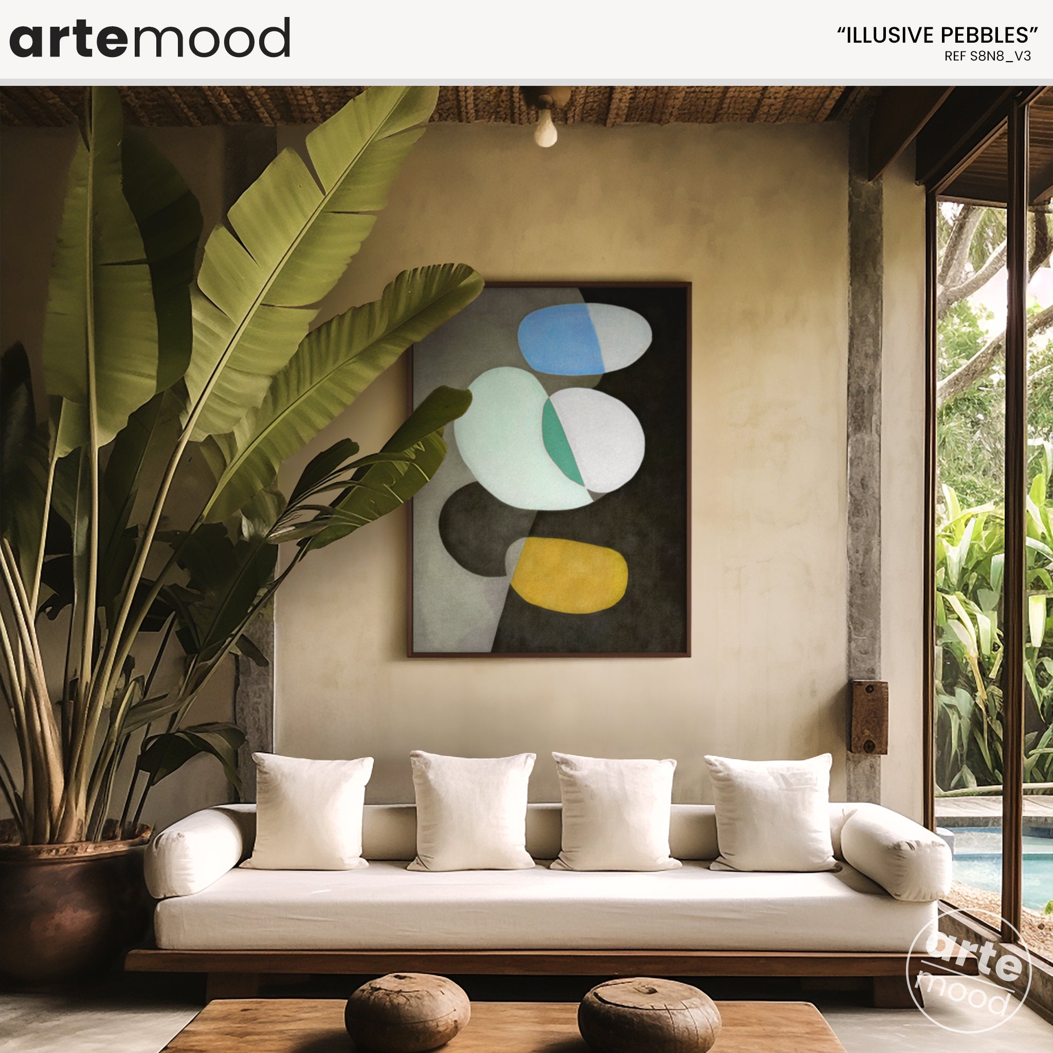 Abstract Artwork Print On Canvas - Minimalist Geometric Modern Art - Curve Forms Zen Shapes Pebbles Minimal Art